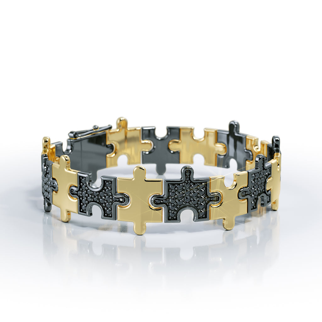 Love Is a Puzzle Alternating Diamond Bracelet 1/4" 18K