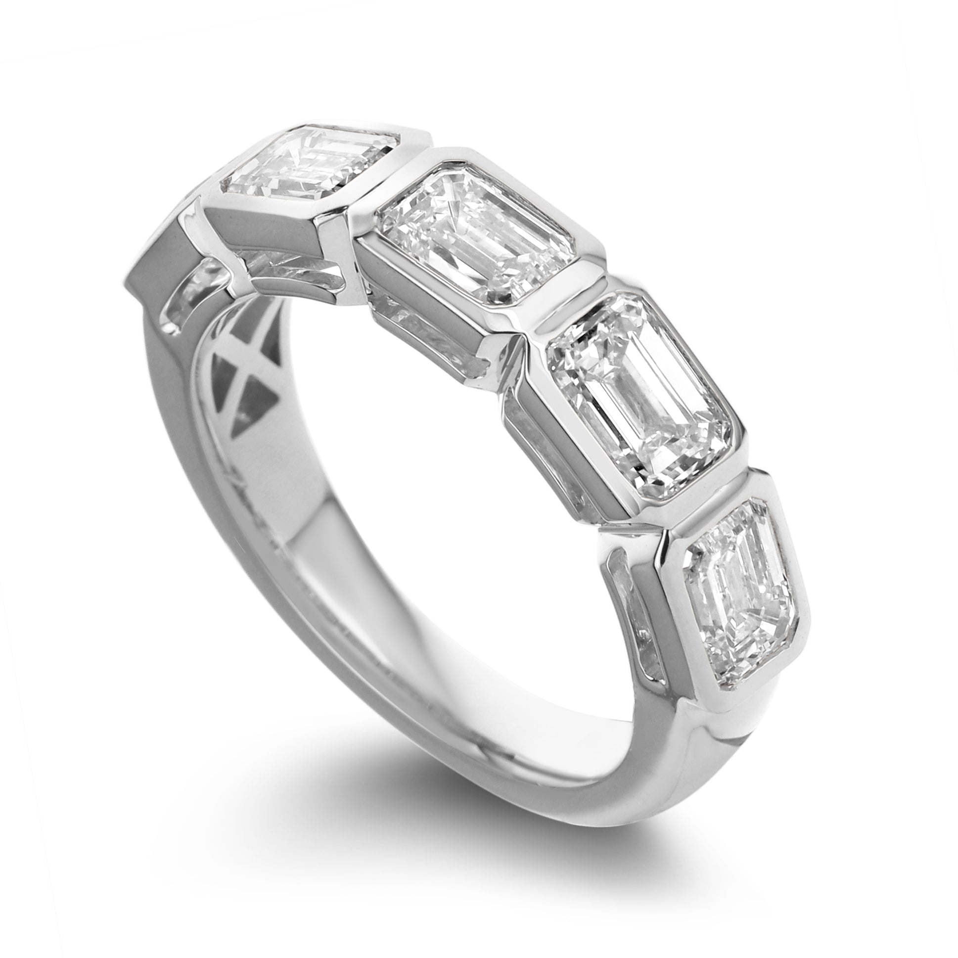 5 Stone Emerald Cut Diamond Band Ring - White