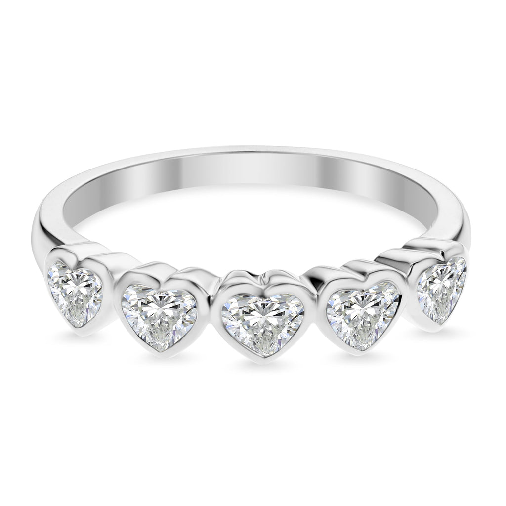 5 Stone Heart Shape Diamond Ring - White