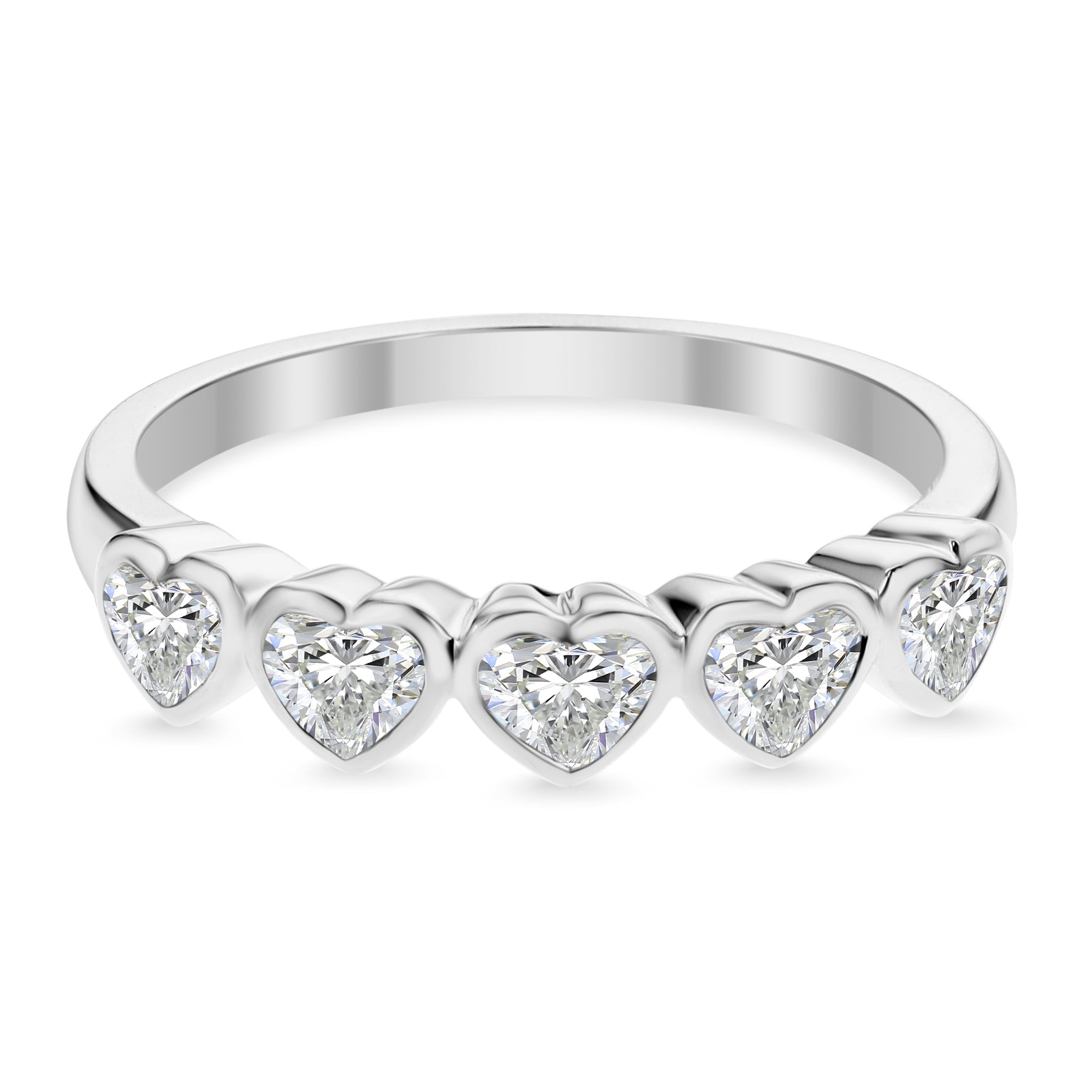 5 Stone Heart Shape Diamond Ring - White