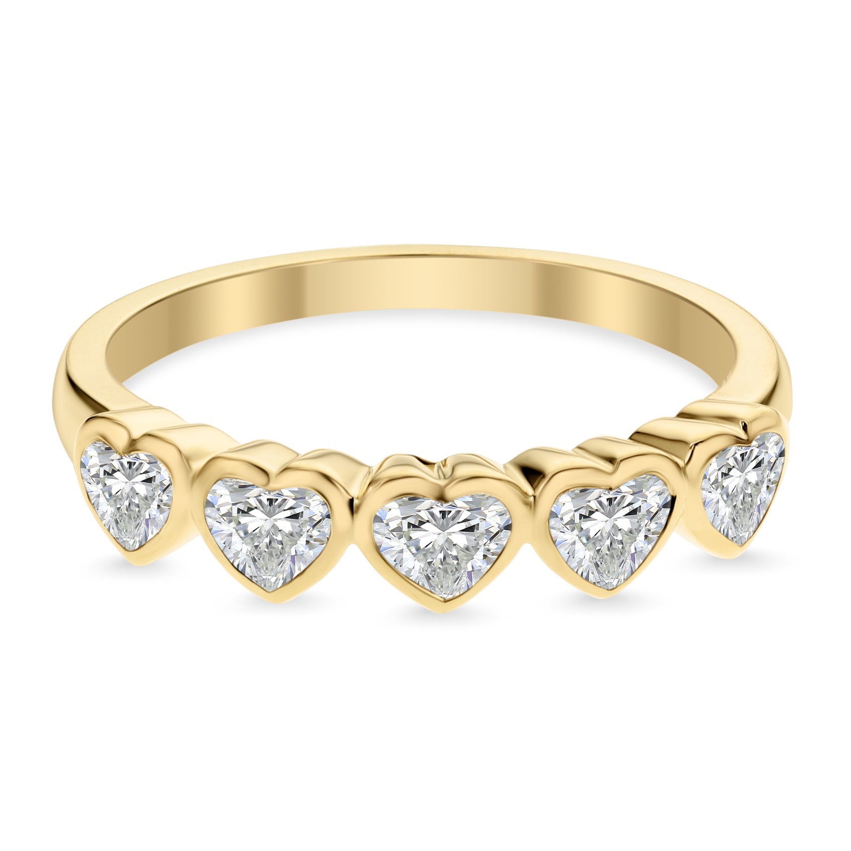 5 Stone Heart Shape Diamond Ring - Yellow