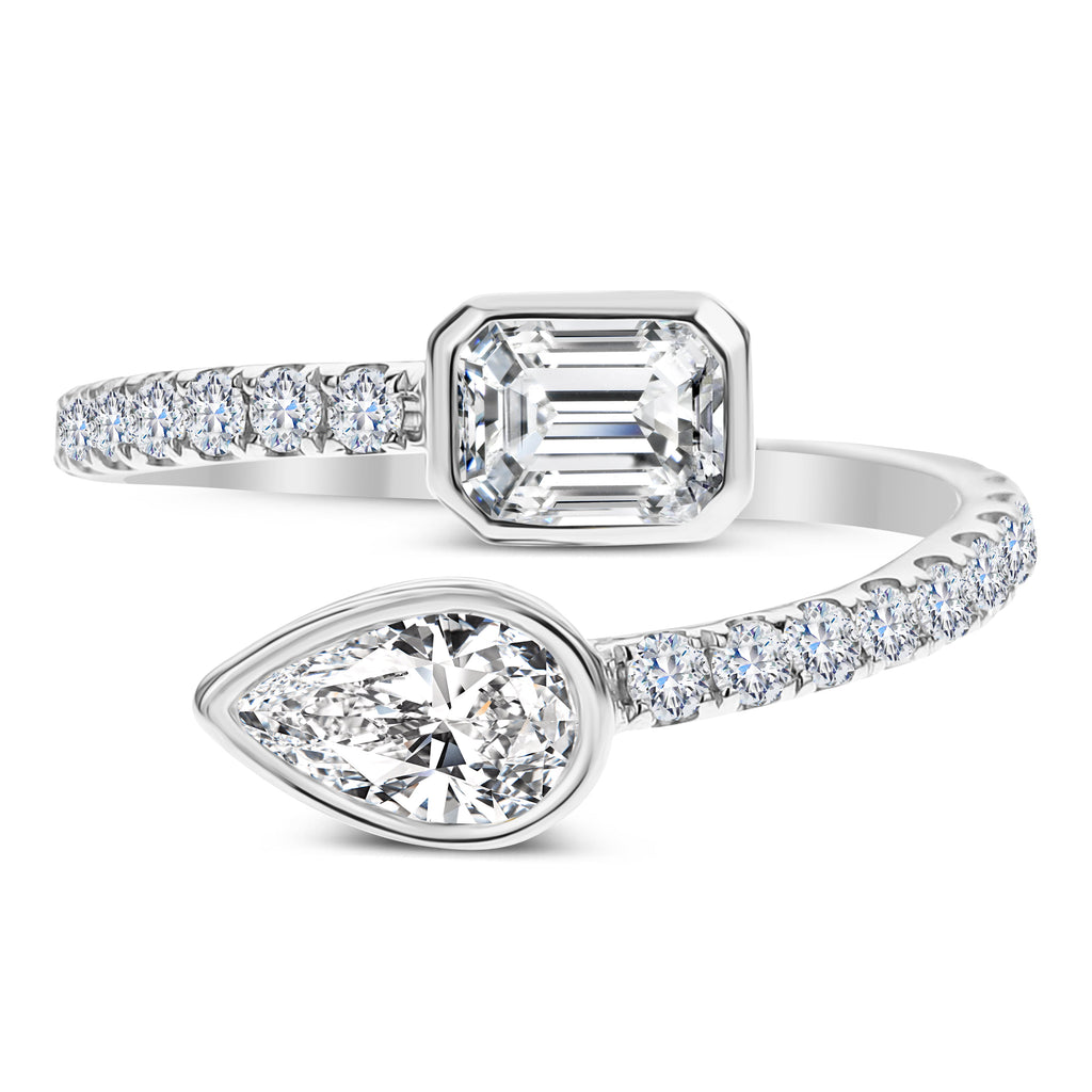 3 Stone Round, Emerald Cut and Pear Shape Diamond Ring-Yellow