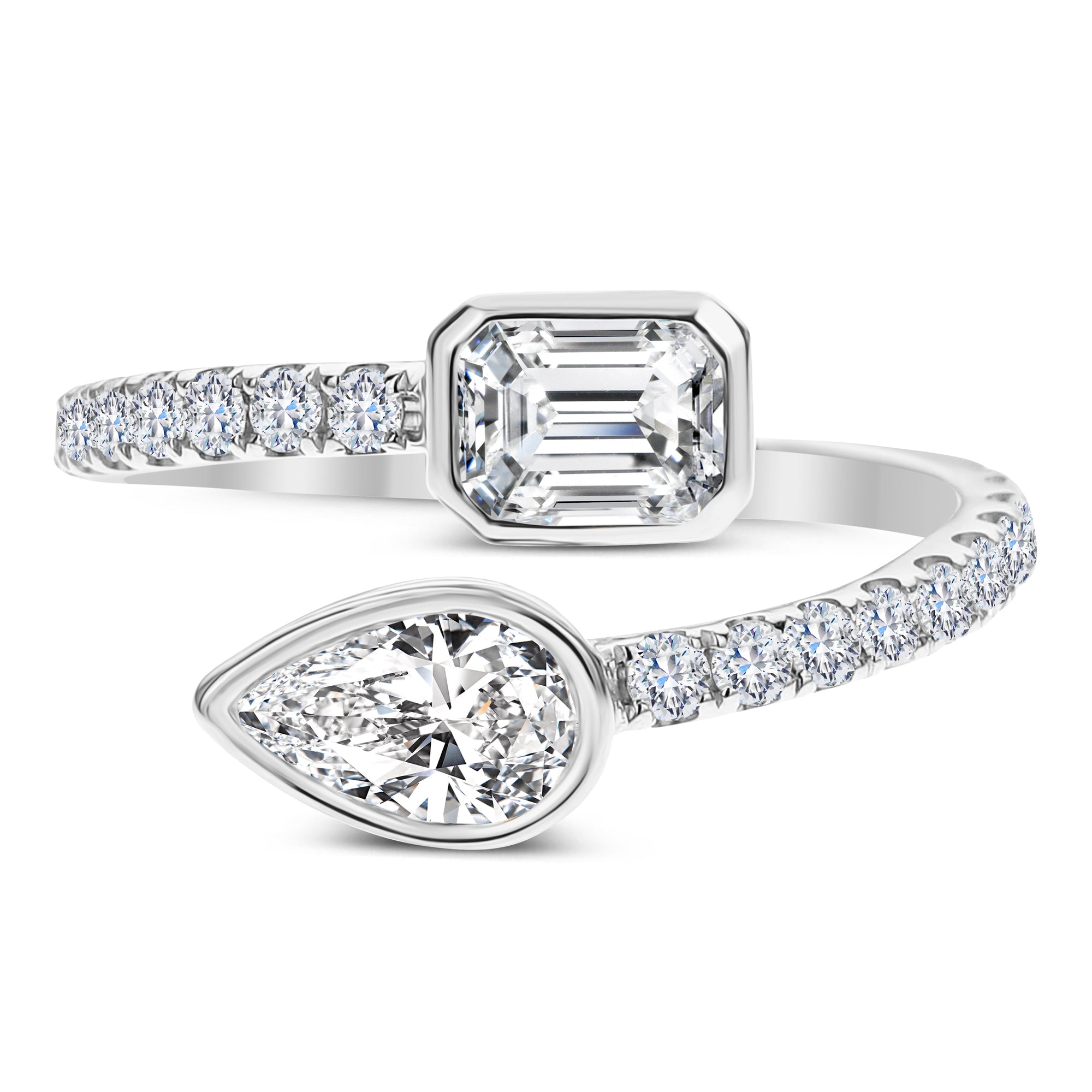 3 Stone Round, Emerald Cut and Pear Shape Diamond Ring-Yellow