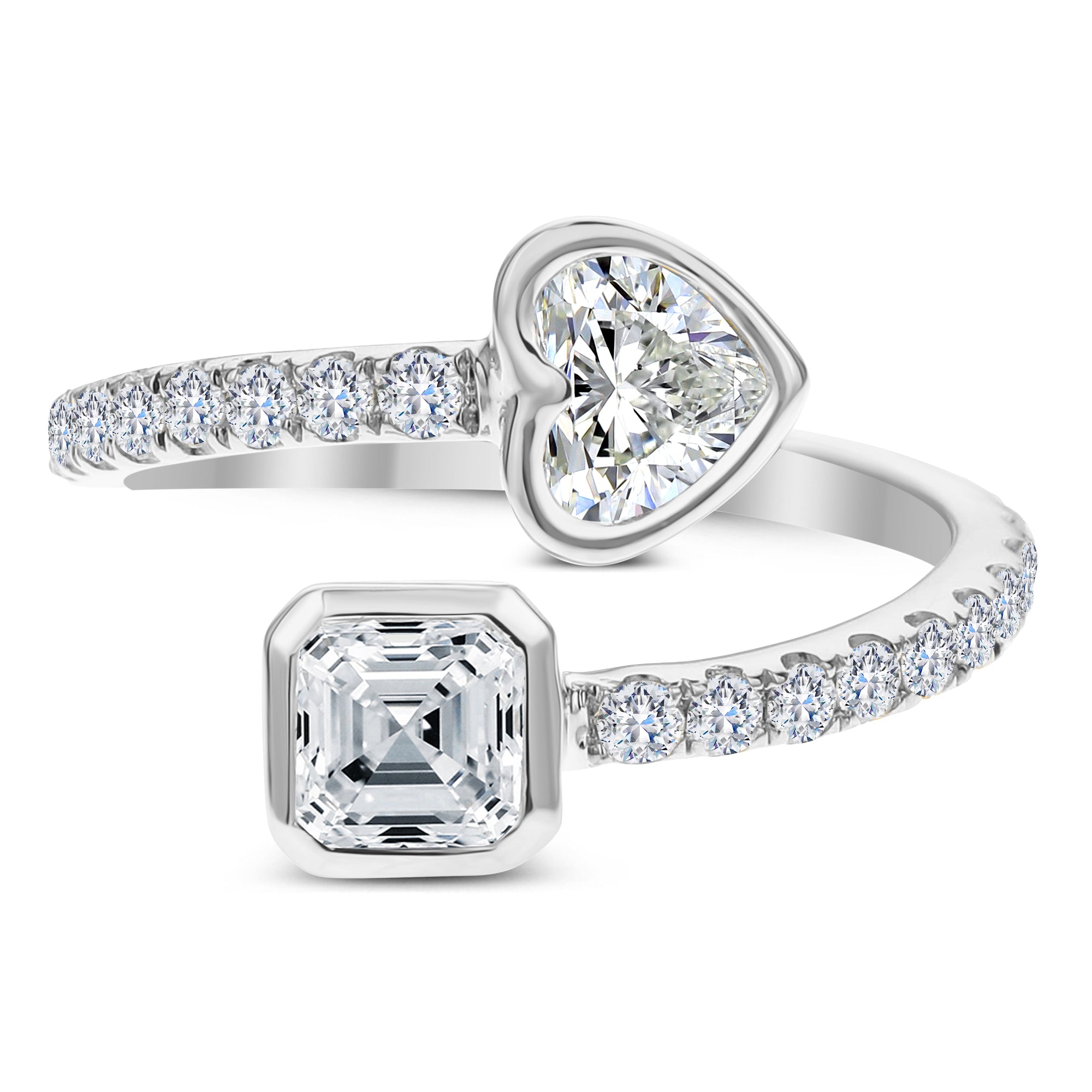 3 Stone Round, Heart Shape and Asscher Cut Diamond Ring-White