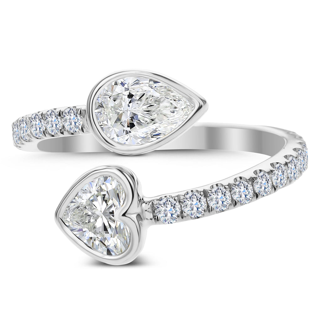 3-Stone Round Pear Shape & Heart Shape Diamond Ring - White