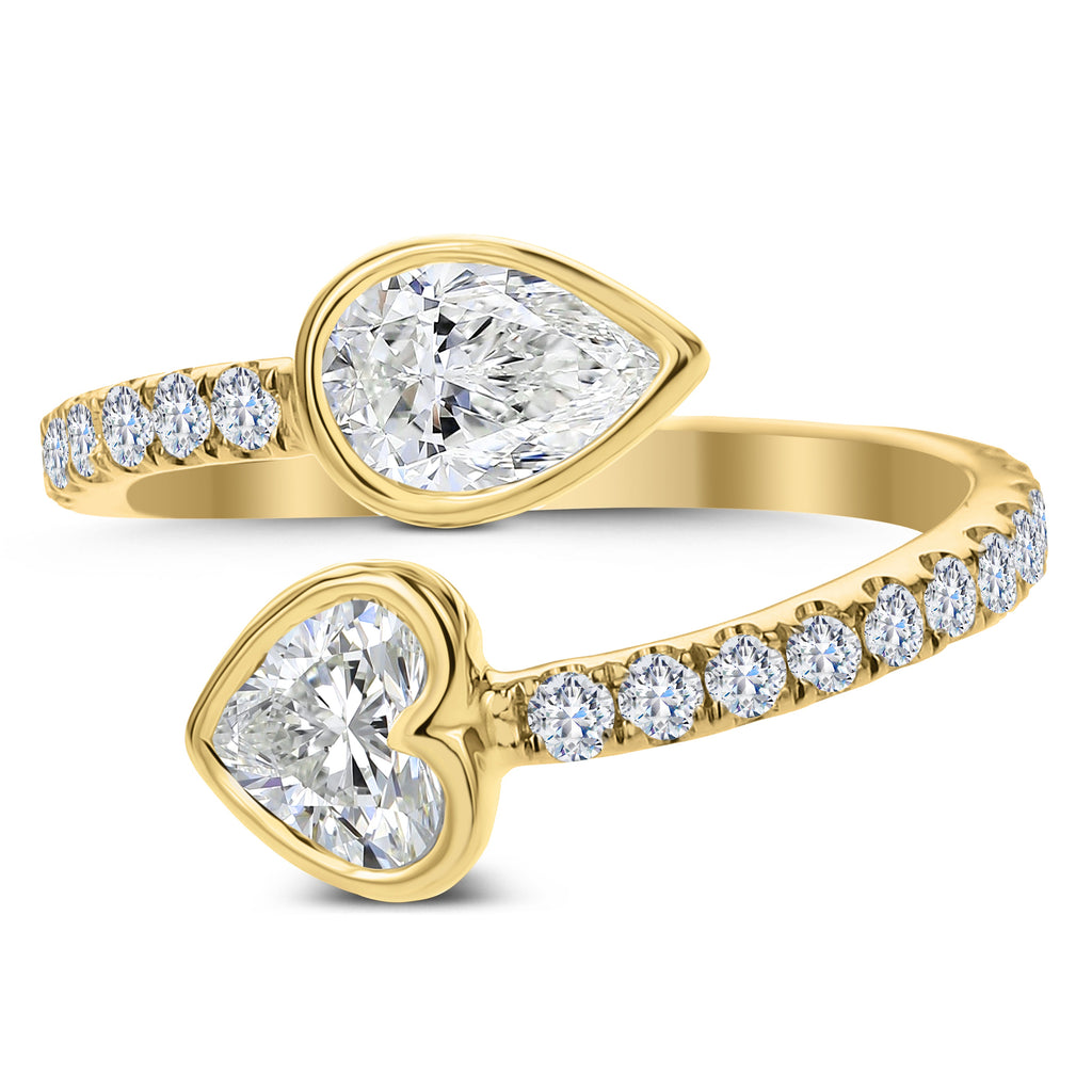 3-Stone Round Pear Shape & Heart Shape Diamond Ring - Yellow