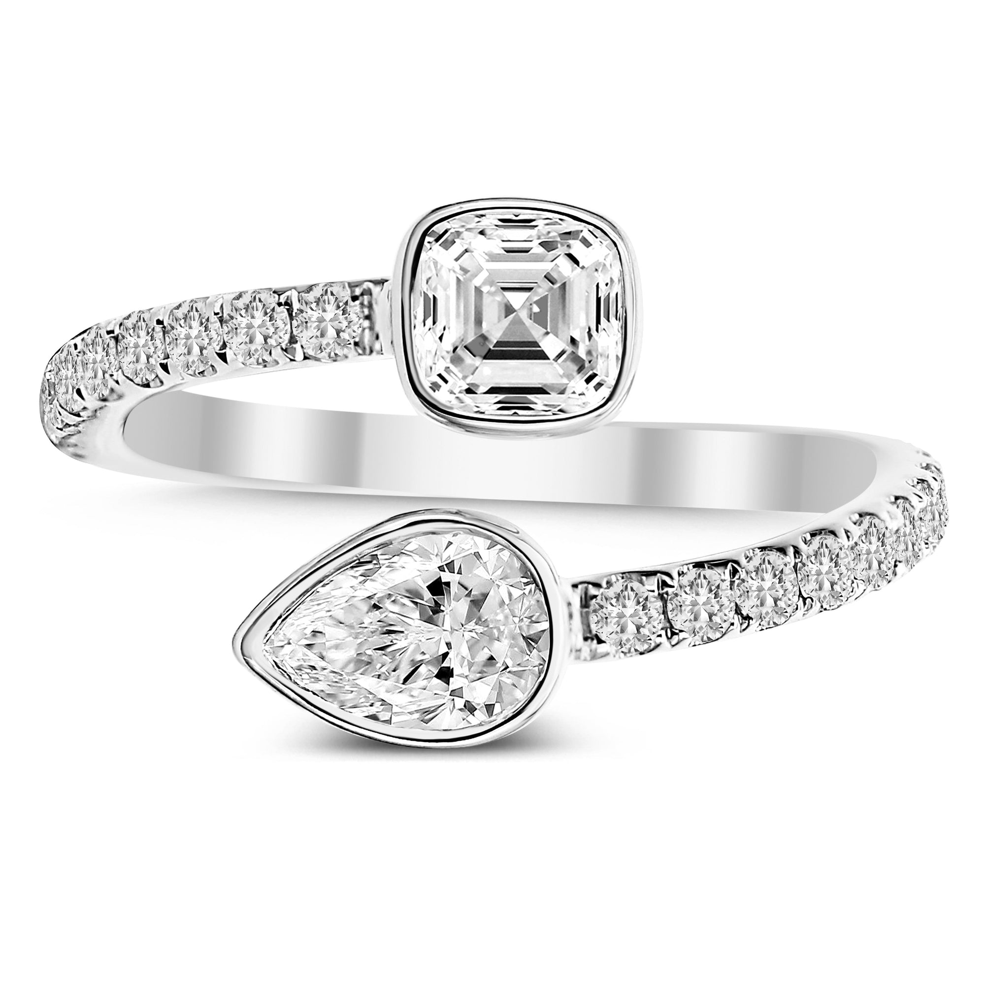 3 Stone Round, Asscher Cut and Pear Shape Diamond Ring-White