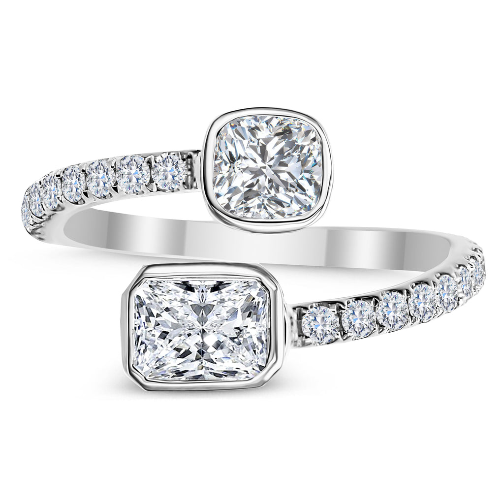 3 Stone Round, Cushion Cut and Radiant Diamond Ring-White