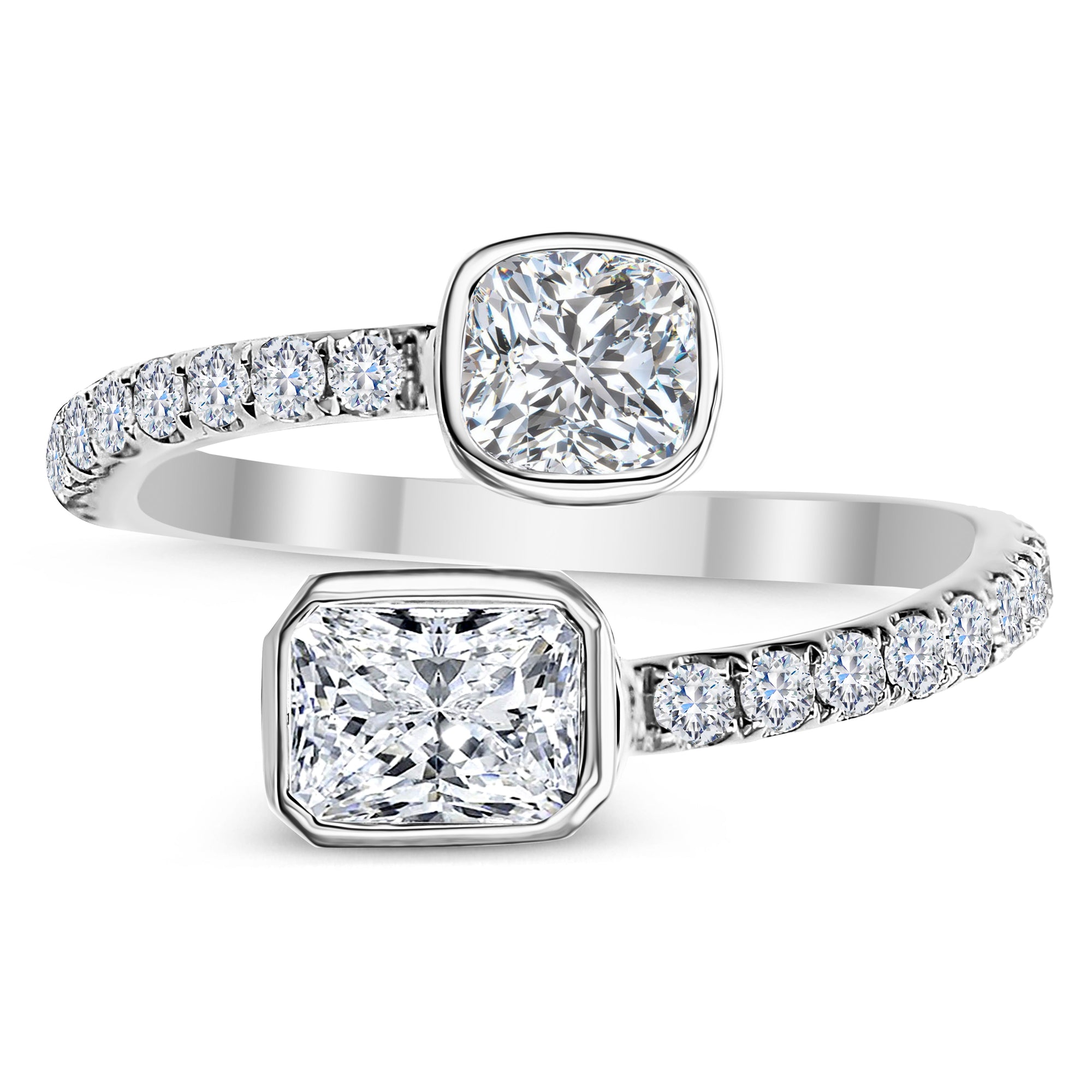 3 Stone Round, Cushion Cut and Radiant Diamond Ring-White