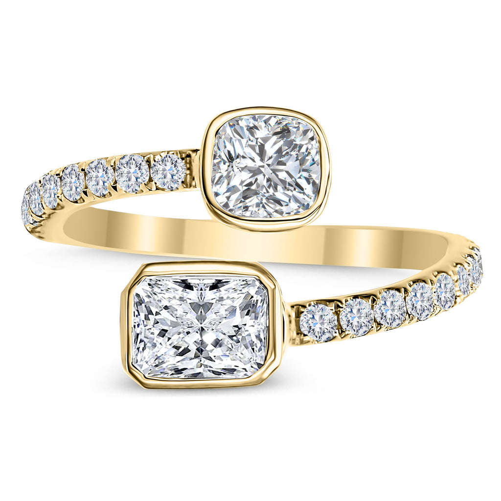 3 Stone Round, Cushion Cut and Radiant Diamond Ring-Yellow