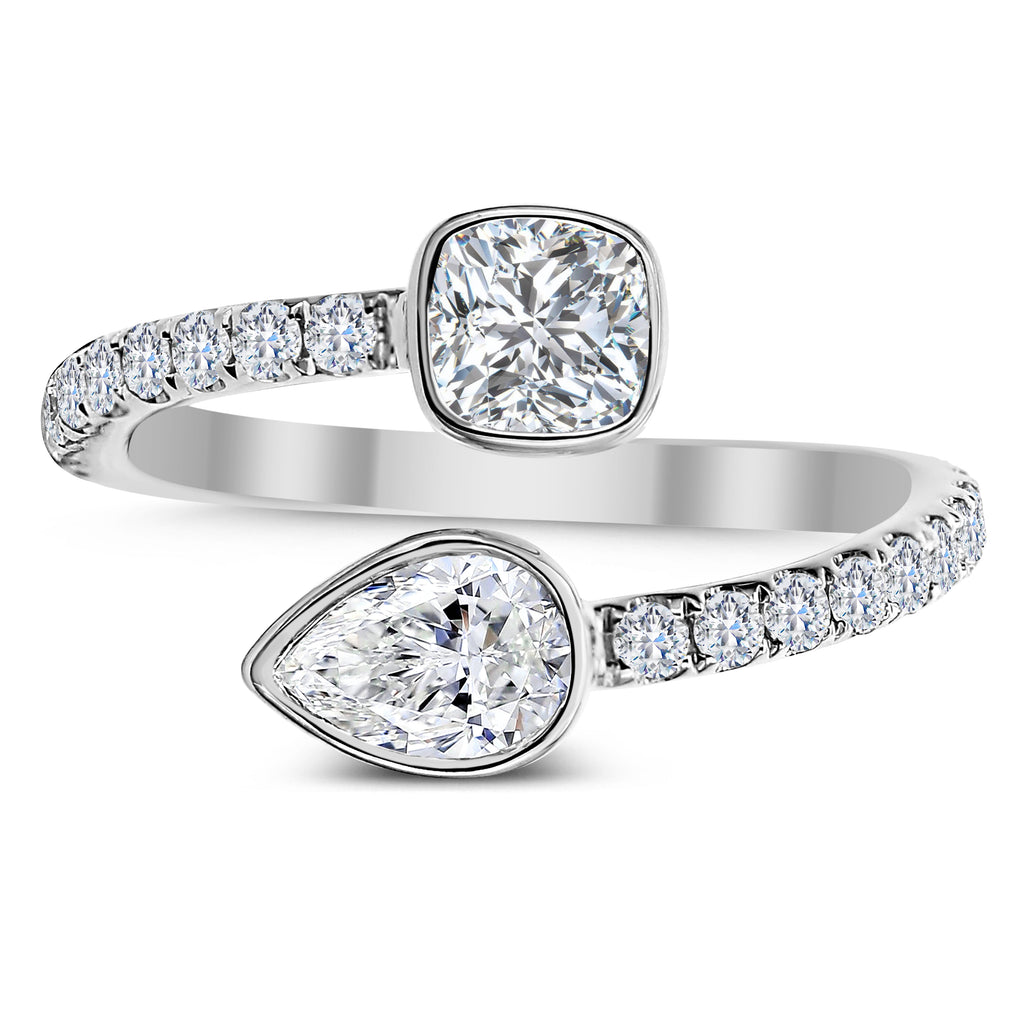 3 Stone Round, Cushion Cut and Pear Shape Diamond Ring-White