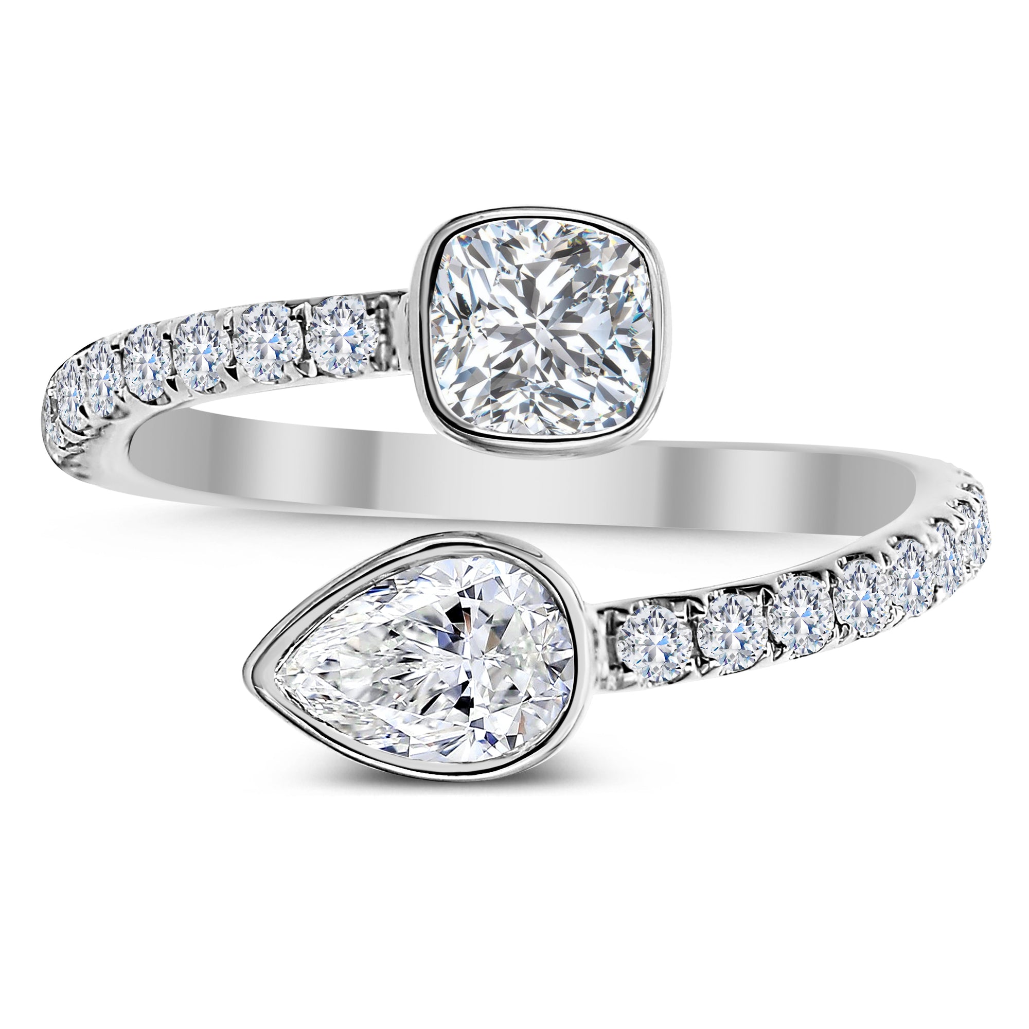 3 Stone Round, Cushion Cut and Pear Shape Diamond Ring-White