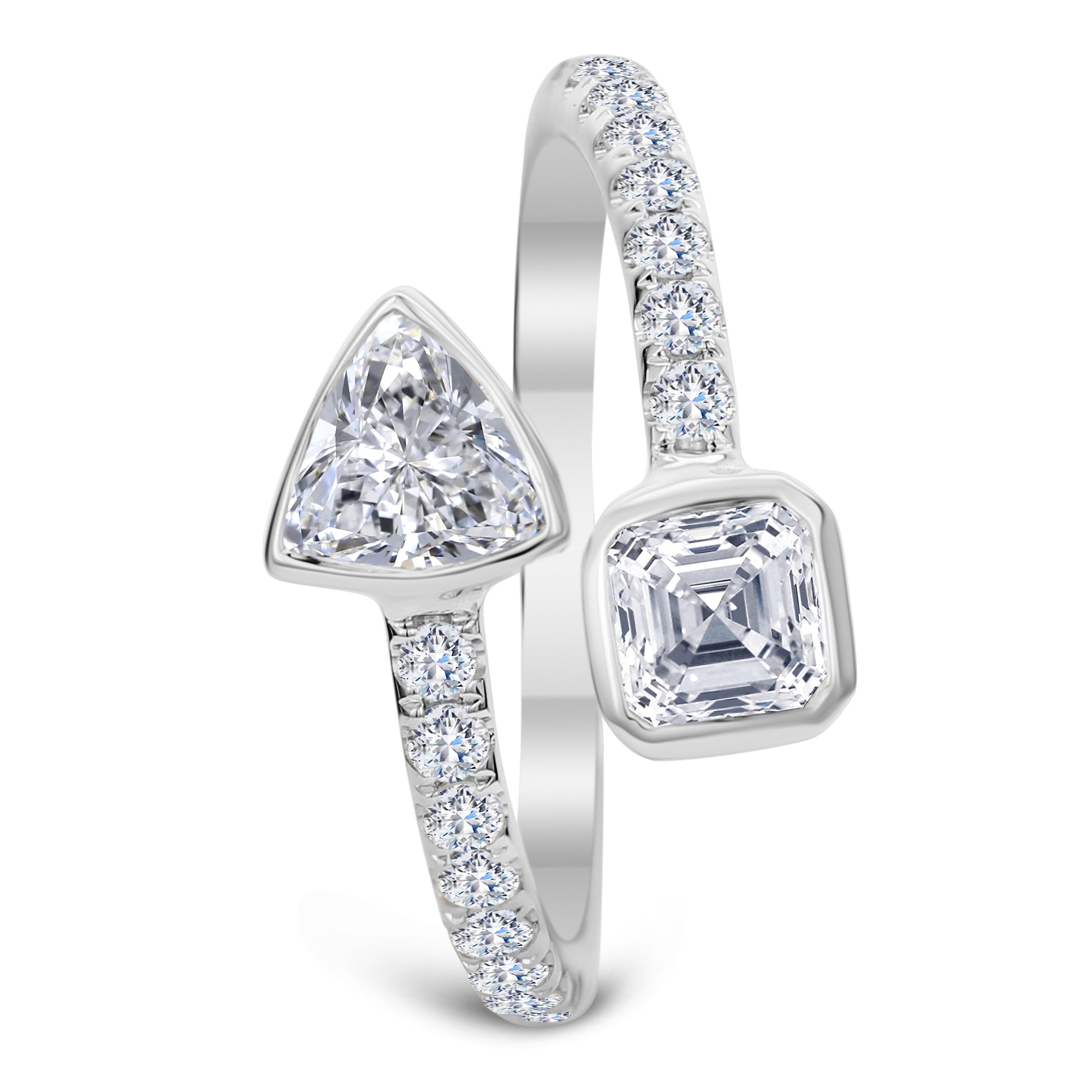 3-Stone Round Triangle & Asscher Cut Diamond Ring - White