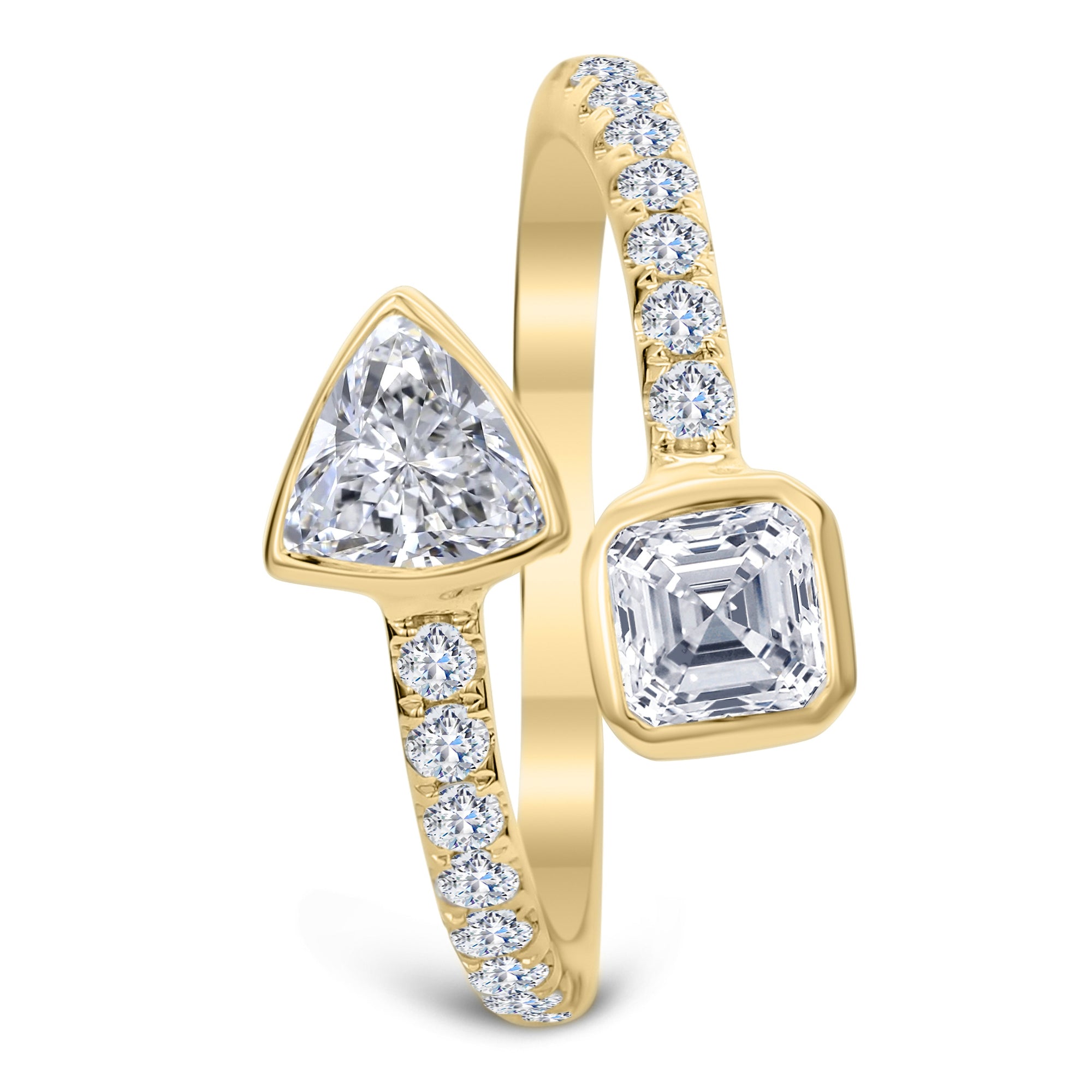 3-Stone Round Triangle & Asscher Cut Diamond Ring - Yellow