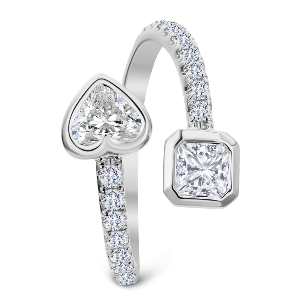3-Stone Round Heart Shape & Cushion Cut Diamond Ring - White