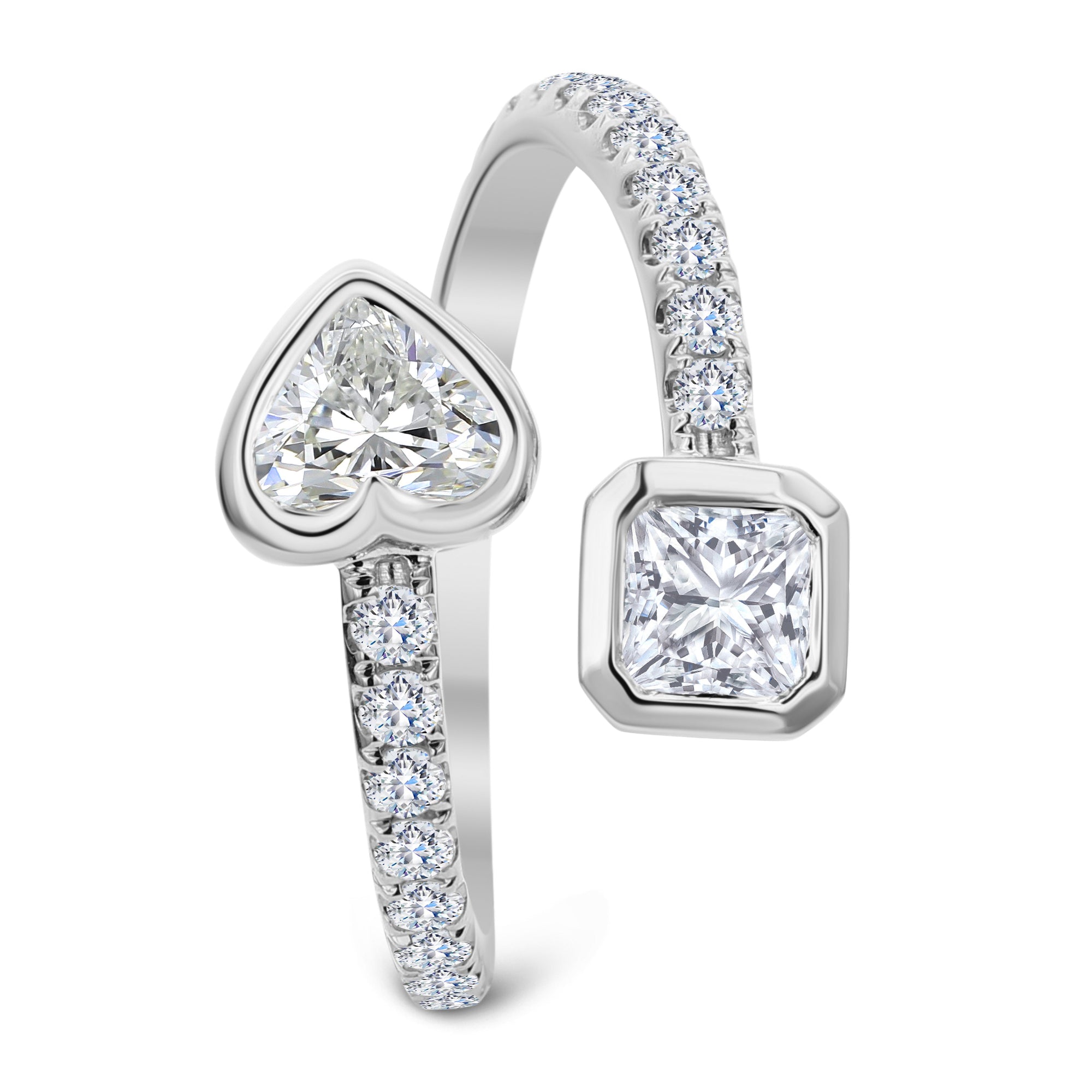 3-Stone Round Heart Shape & Cushion Cut Diamond Ring - White