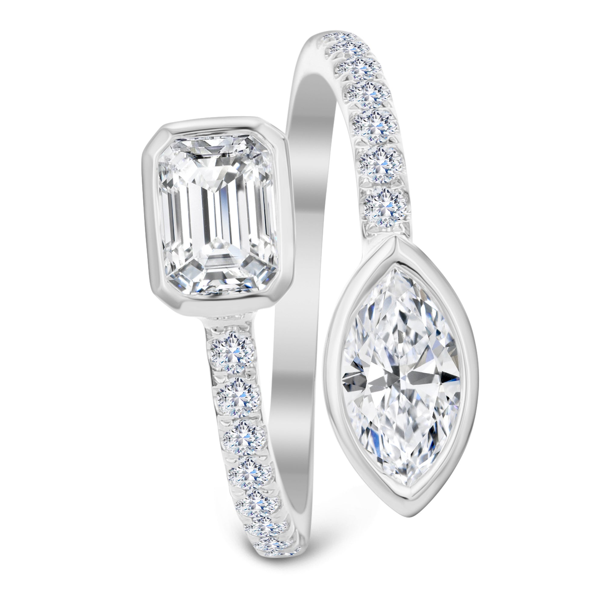 3 Stone Round, Emerald Cut and Marquise Diamond Ring-White