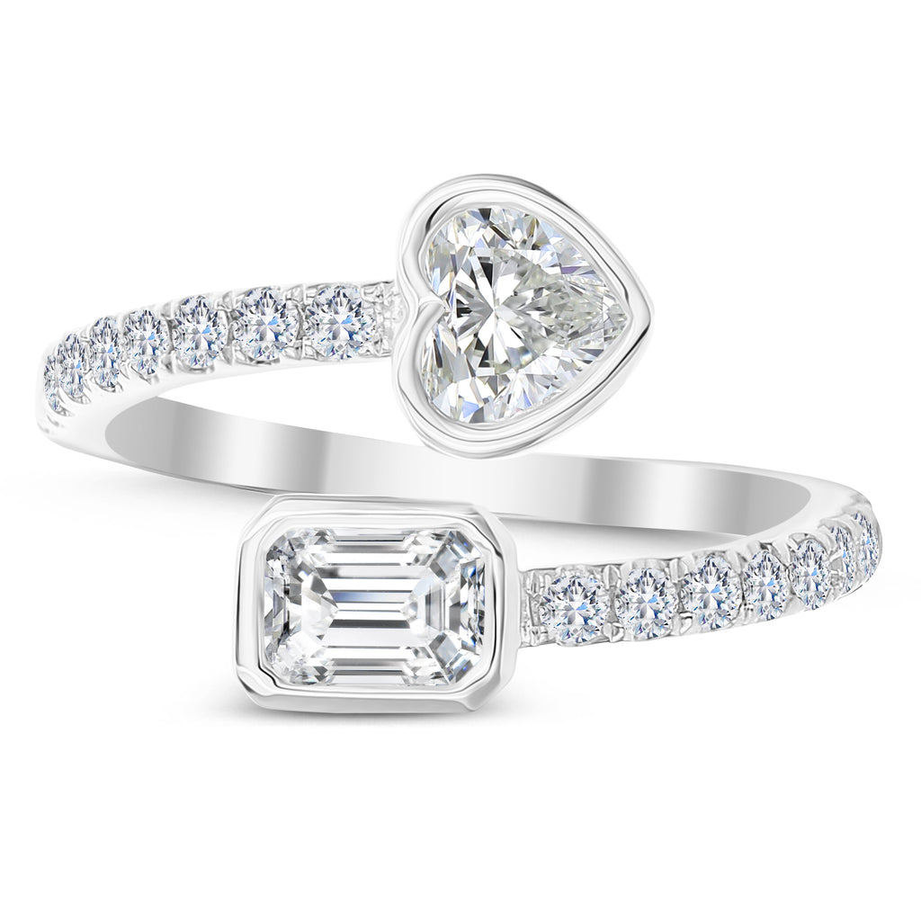 3 Stone Round, Emerald Cut and Heart Shape Diamond Ring-White