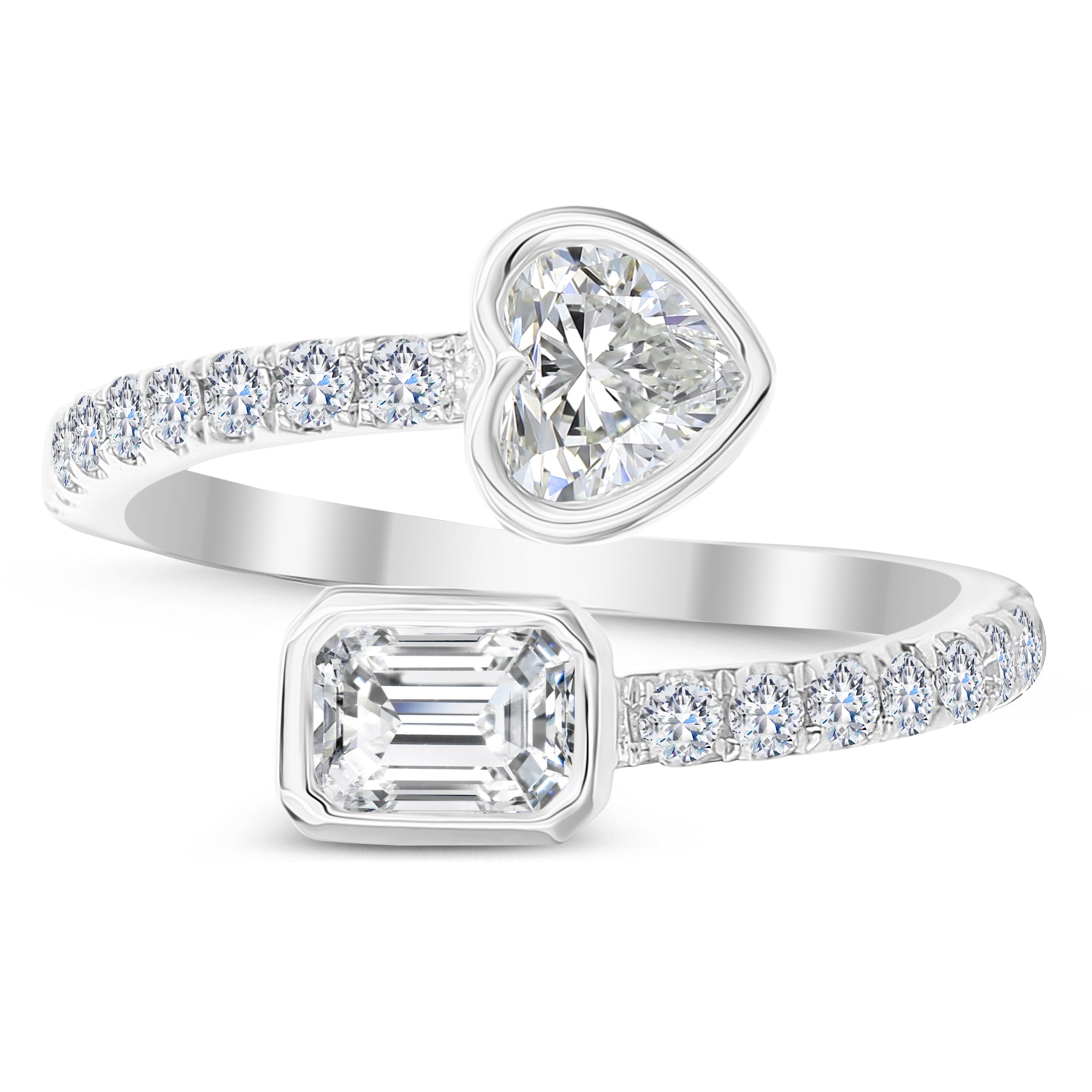 3 Stone Round, Emerald Cut and Heart Shape Diamond Ring-White