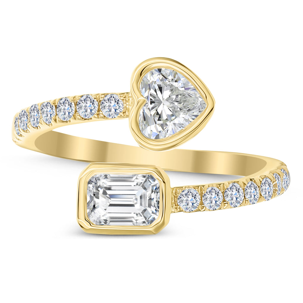 3 Stone Round, Emerald Cut and Heart Shape Diamond Ring-Yellow