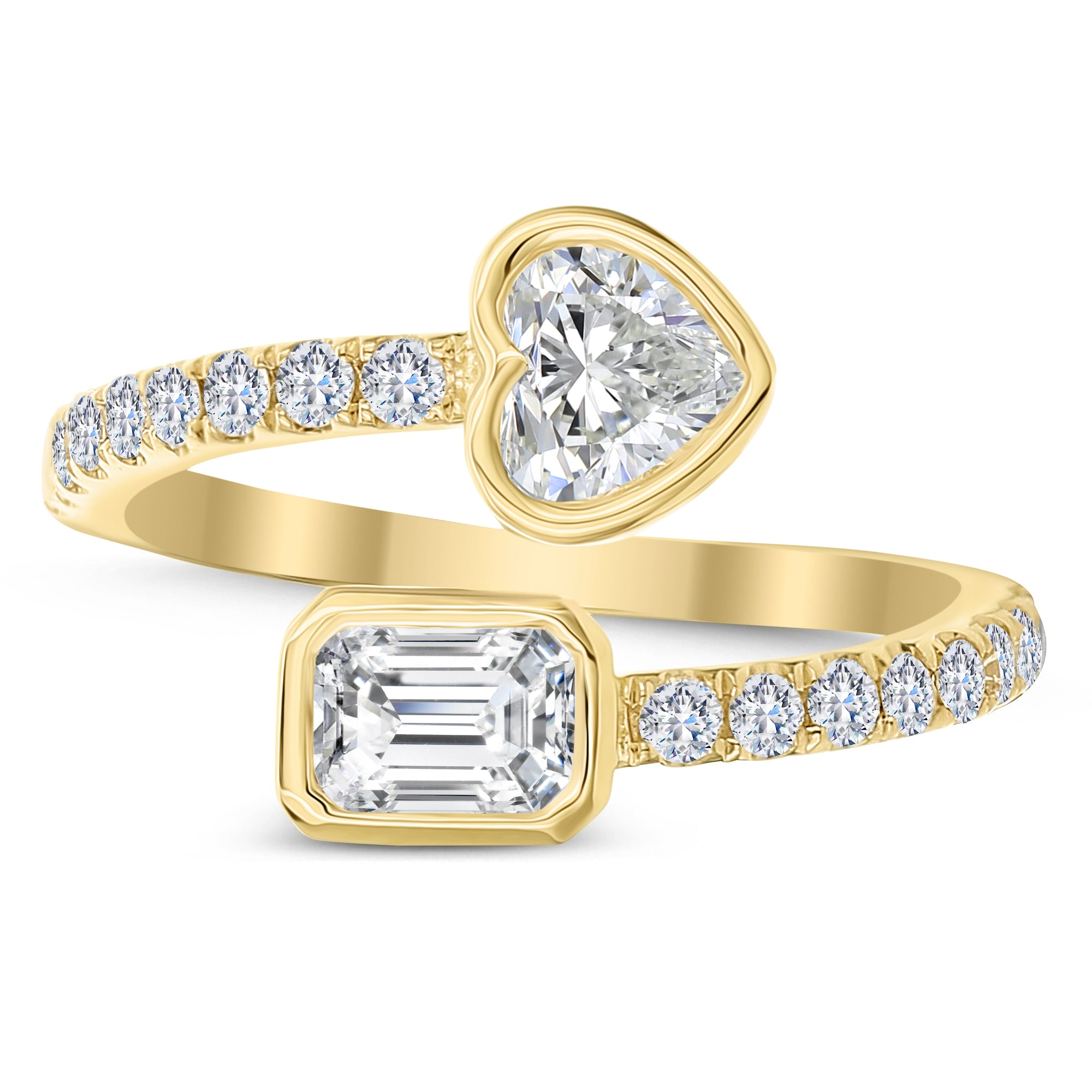 3 Stone Round, Emerald Cut and Heart Shape Diamond Ring-Yellow