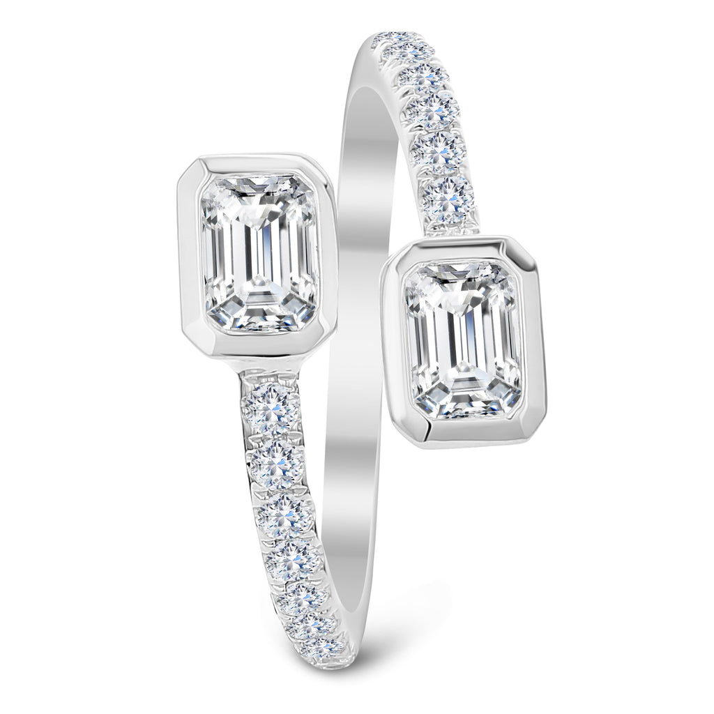 2 Stone Round and Emerald Cut Diamond Ring-White