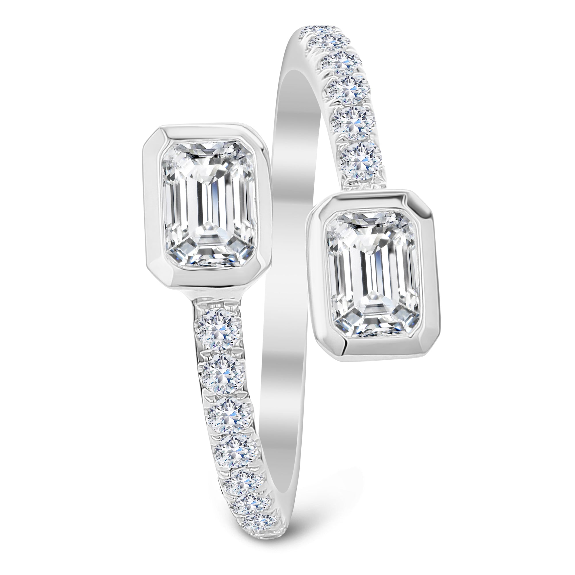 2 Stone Round and Emerald Cut Diamond Ring-White