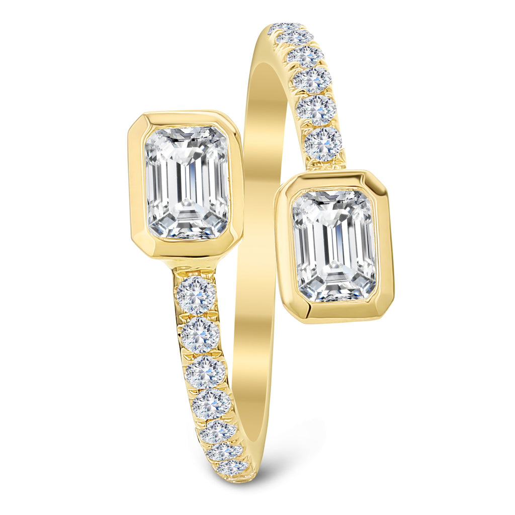 2 Stone Round and Emerald Cut Diamond Ring-Yellow