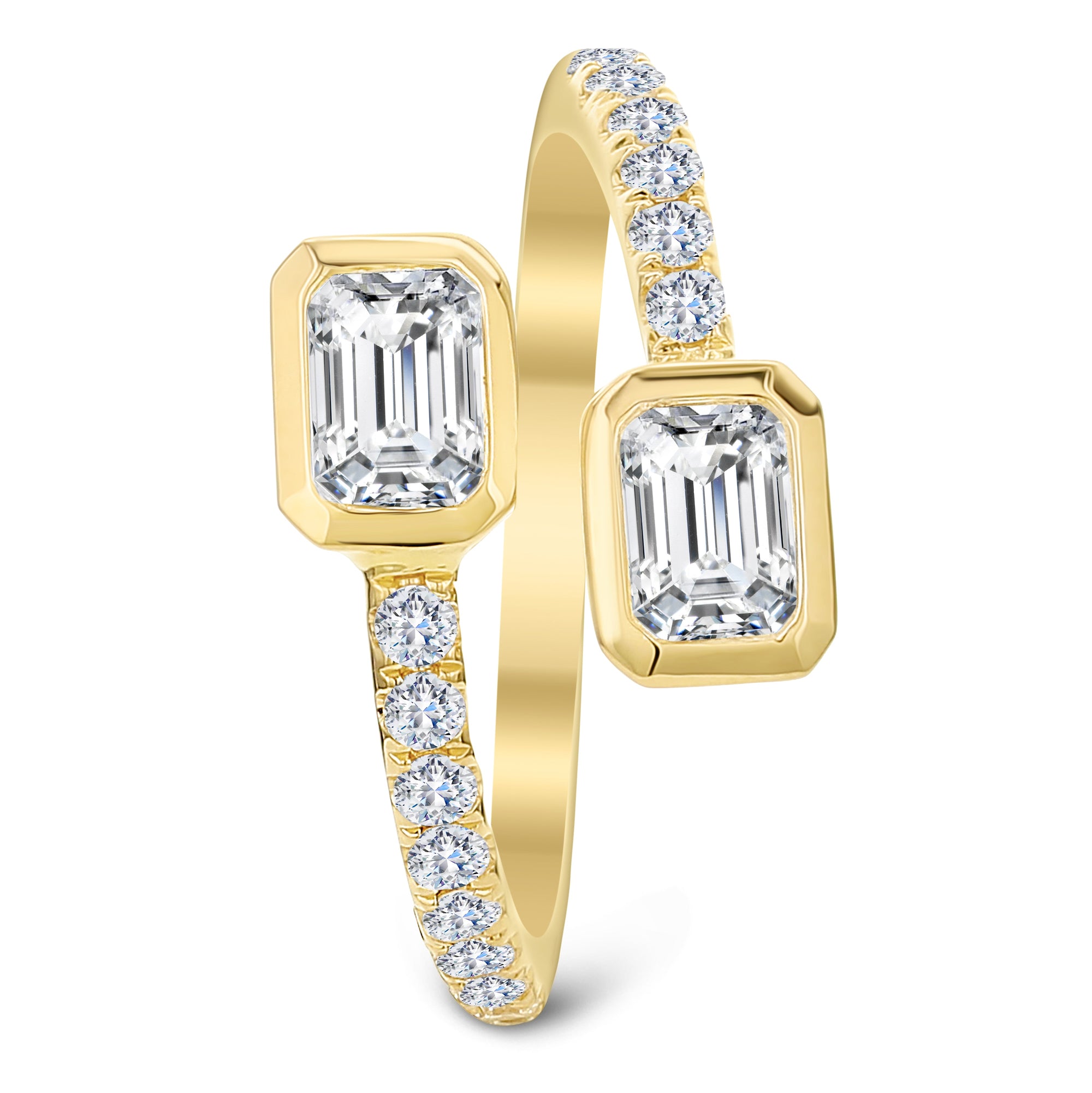 2 Stone Round and Emerald Cut Diamond Ring-Yellow