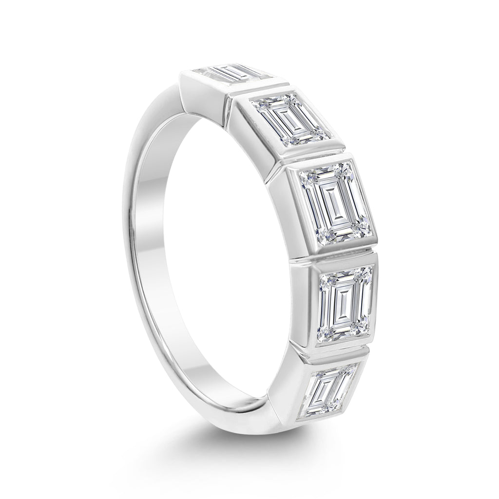 5 Stone Emerald Cut Diamond Band Ring - White