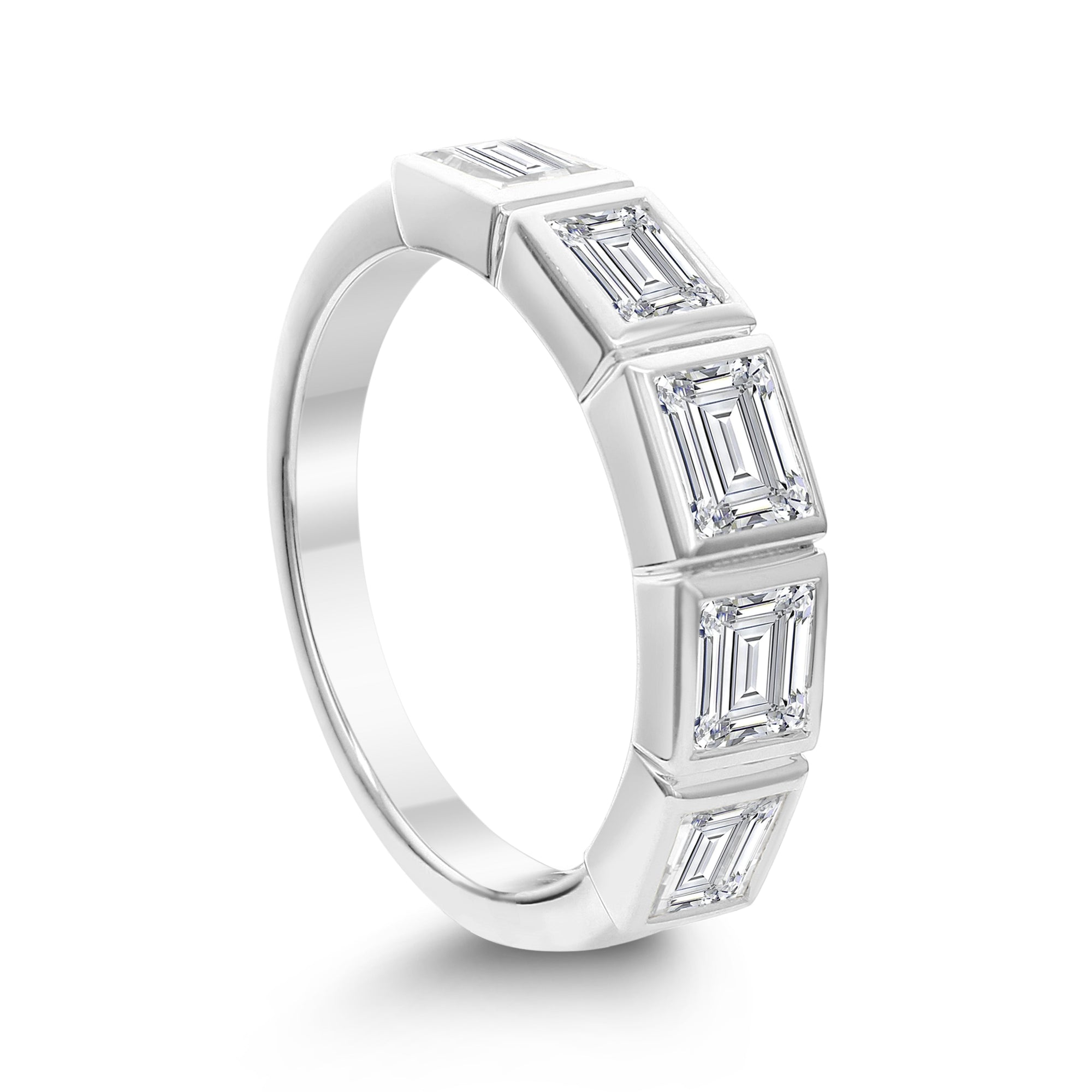 5 Stone Emerald Cut Diamond Band Ring - White