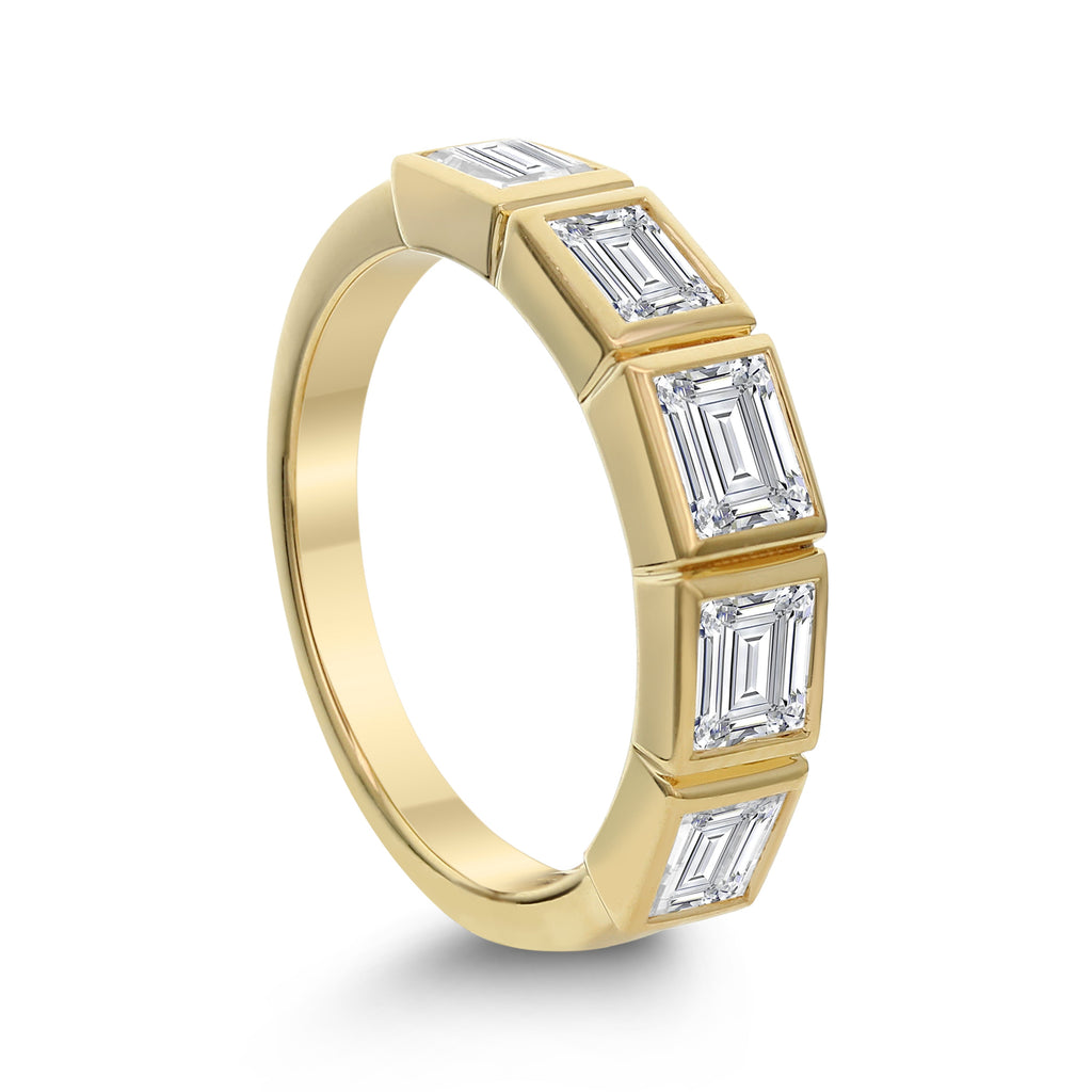 5 Stone Emerald Cut Diamond Band Ring - Yellow