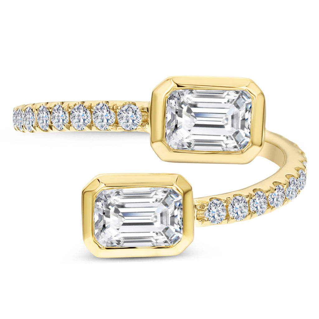 2 Stone Round and Emerald Cut Diamond Ring-Yellow