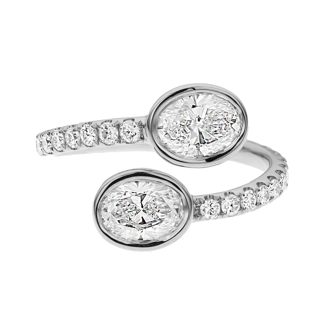 2-Stone Round & Oval Diamond Ring - White