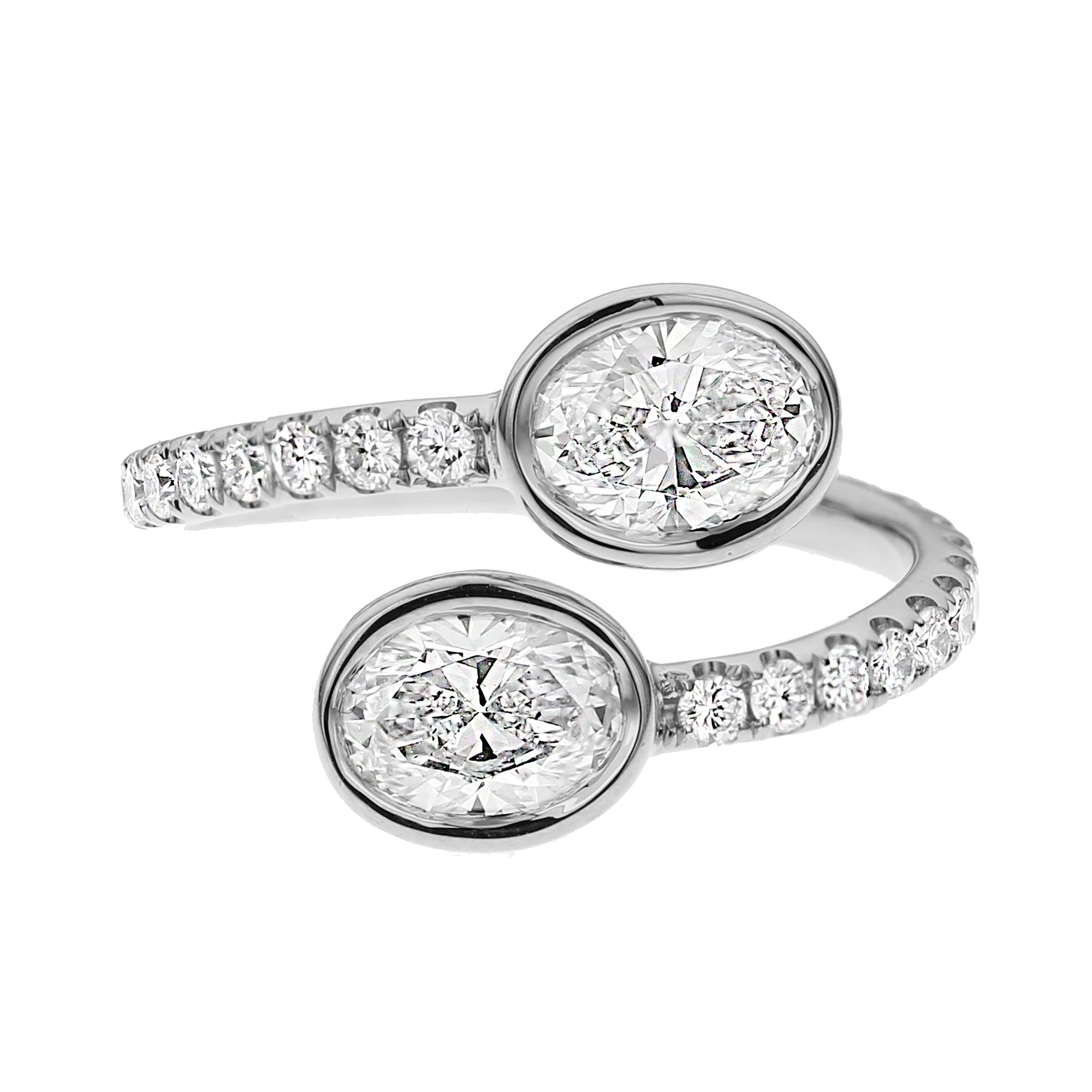 2-Stone Round & Oval Diamond Ring - White