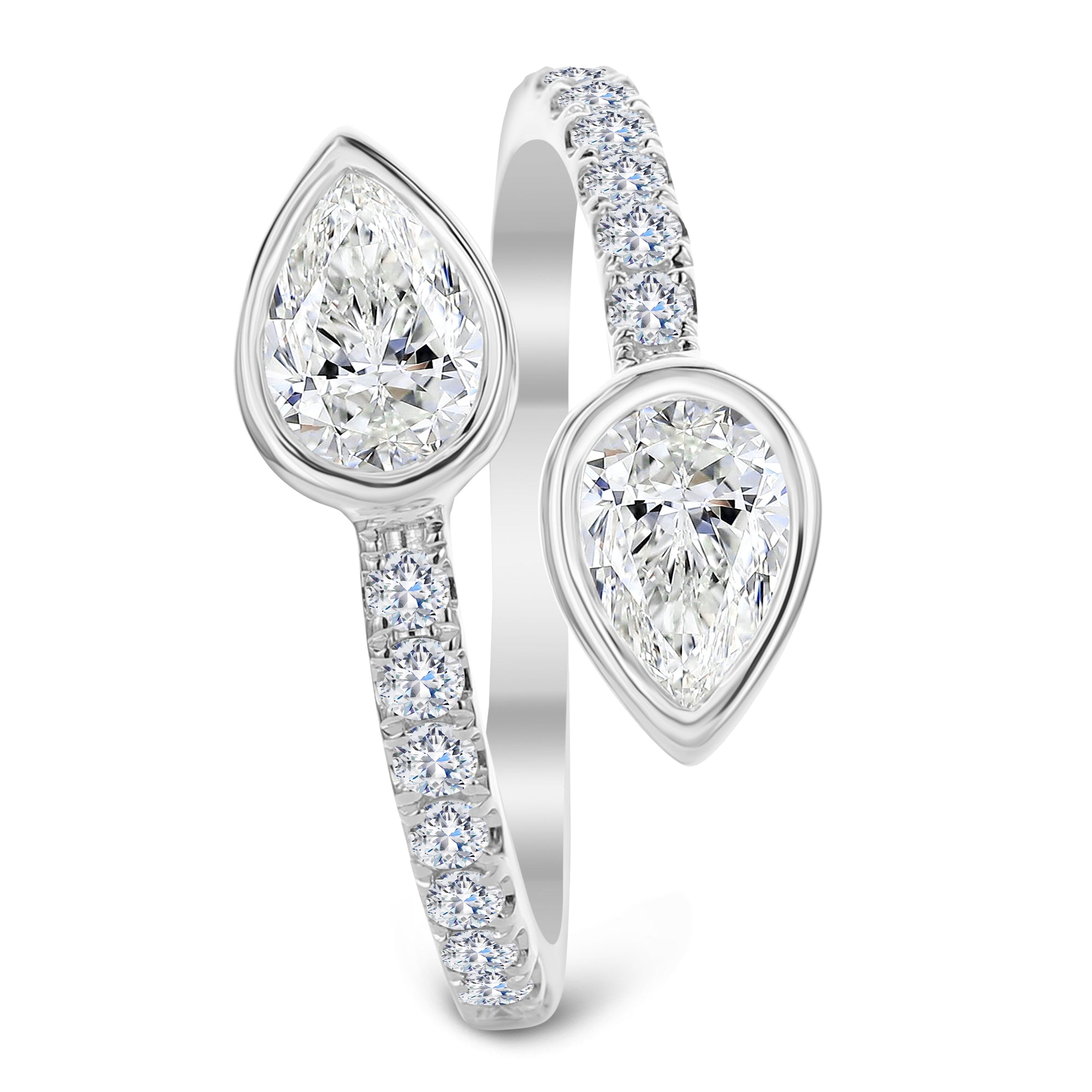 2-Stone Pear Shape Diamond Ring - White