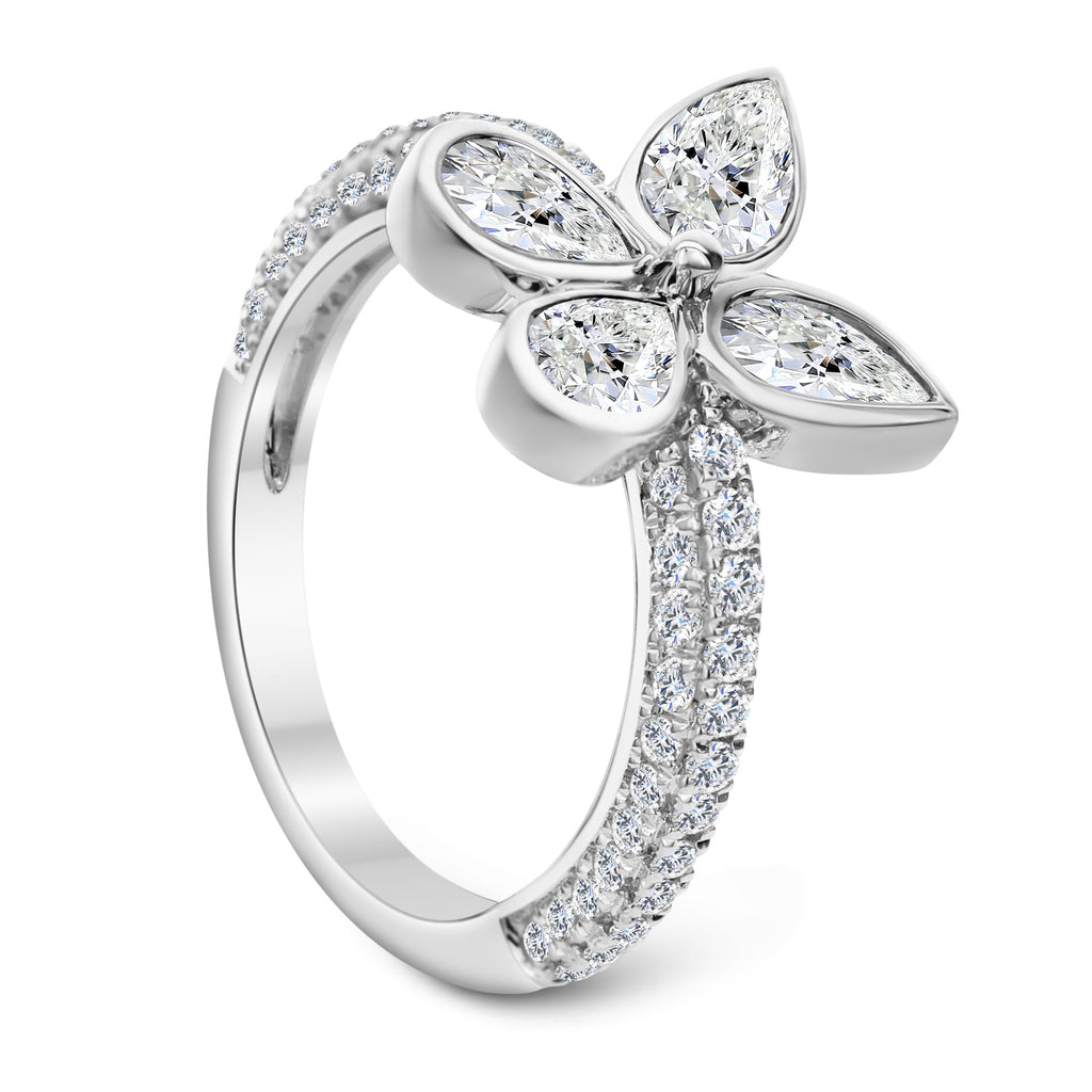2-Stone Round & Pear Shape Diamond Ring - White