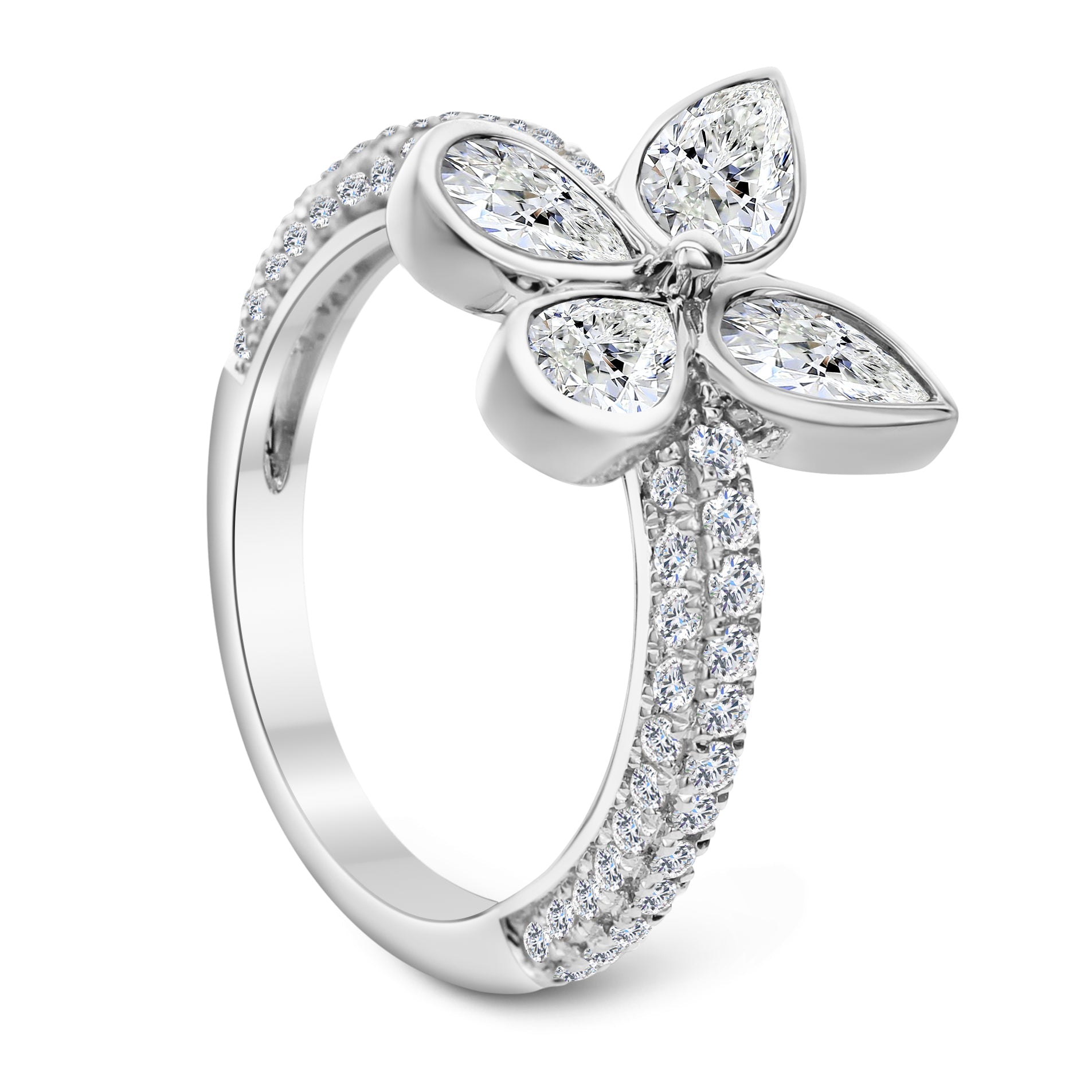 2-Stone Round & Pear Shape Diamond Ring - White