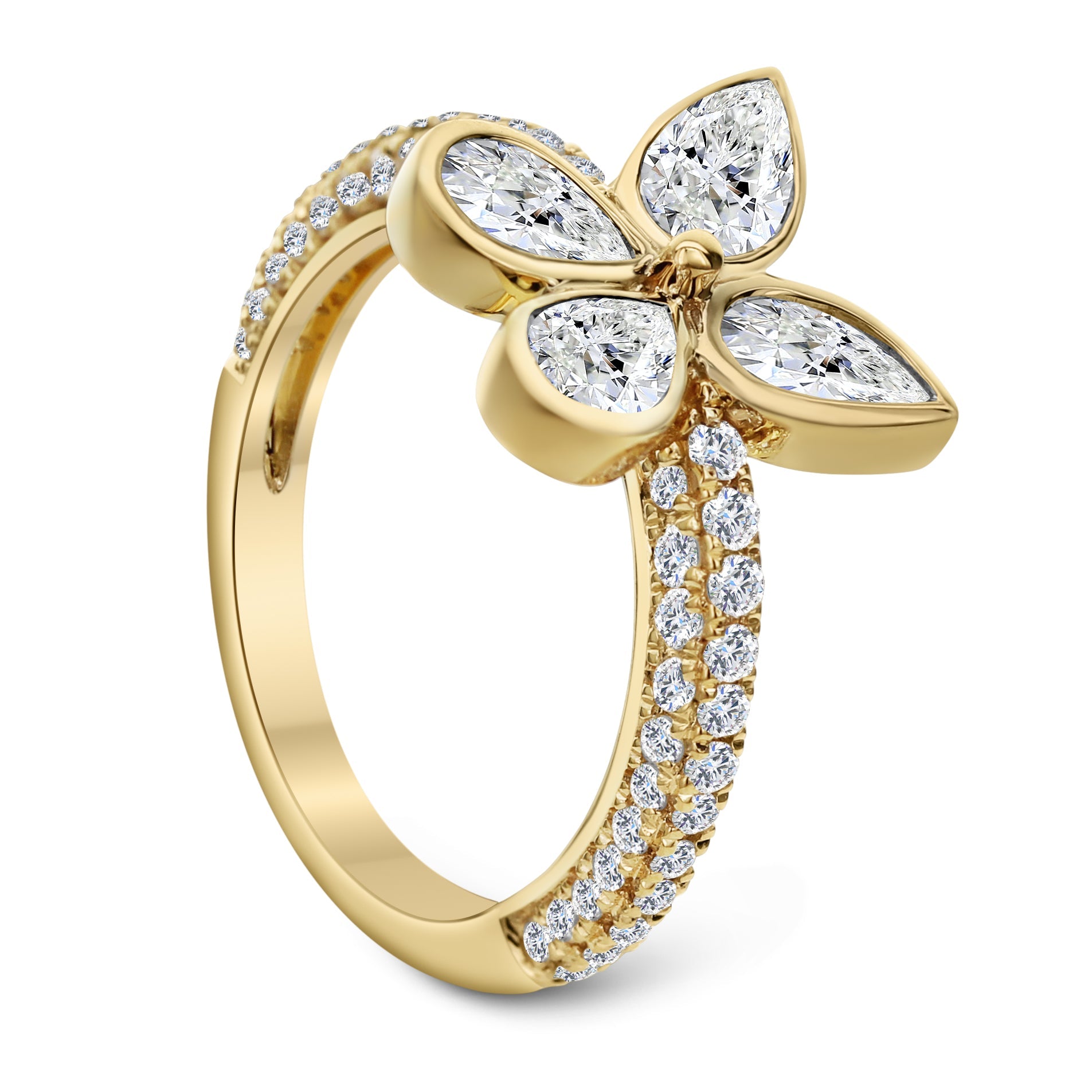 2-Stone Round & Pear Shape Diamond Ring - Yellow