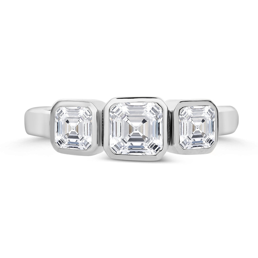 3-Stone Asscher Cut Diamond Ring-White
