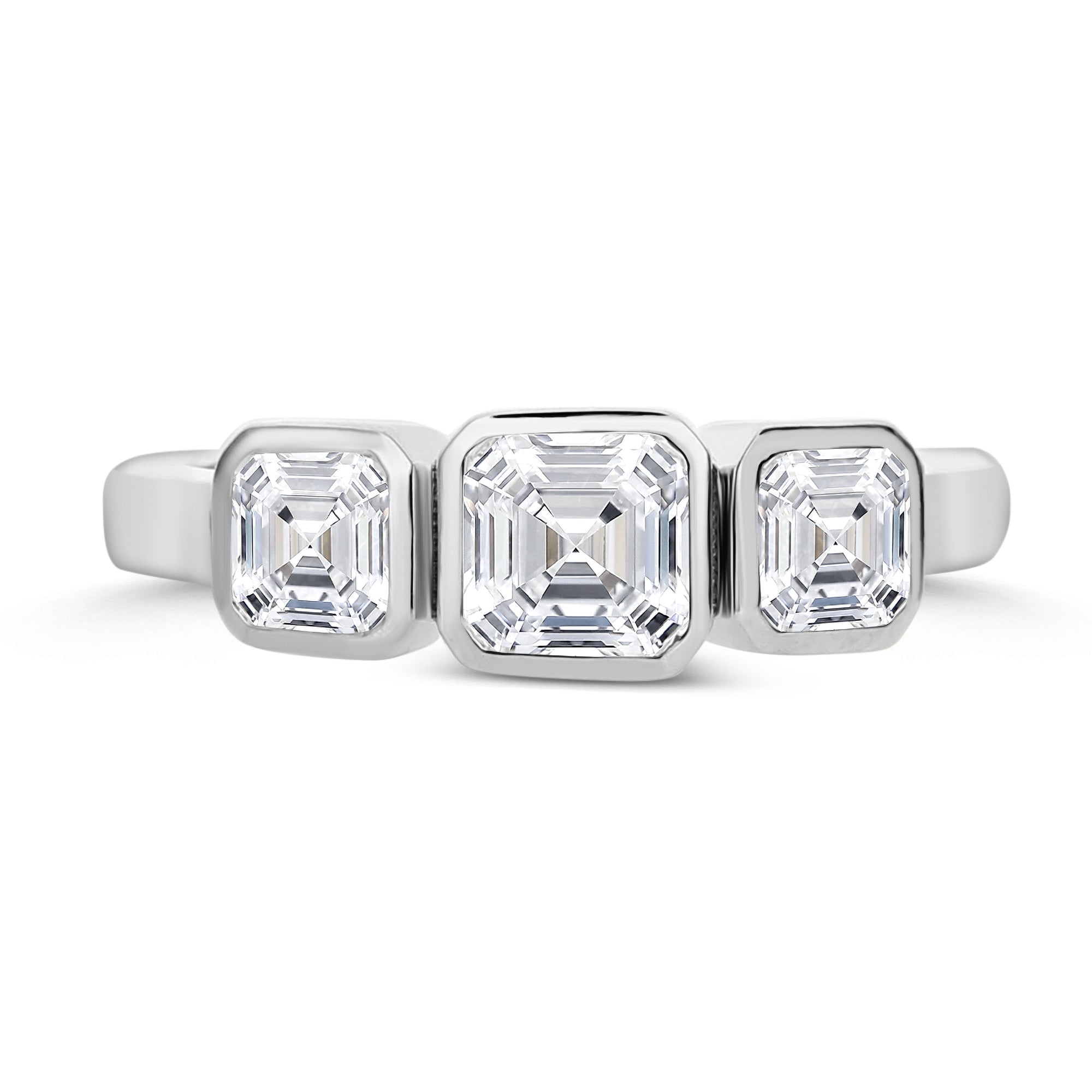 3-Stone Asscher Cut Diamond Ring-White