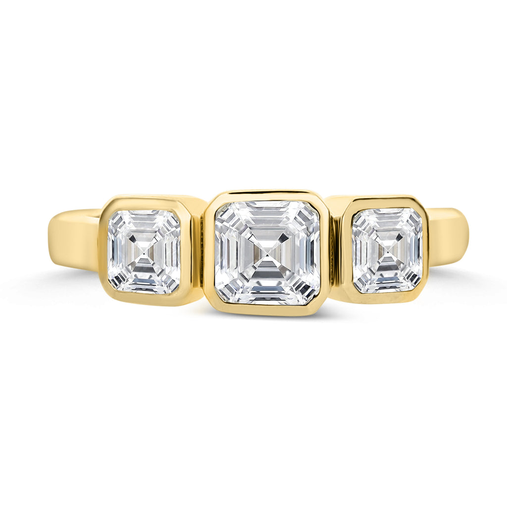 3-Stone Asscher Cut Diamond Ring-Yellow