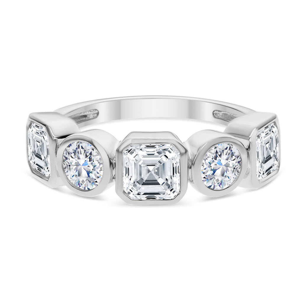 Round and Asscher Cut Diamond Ring-White