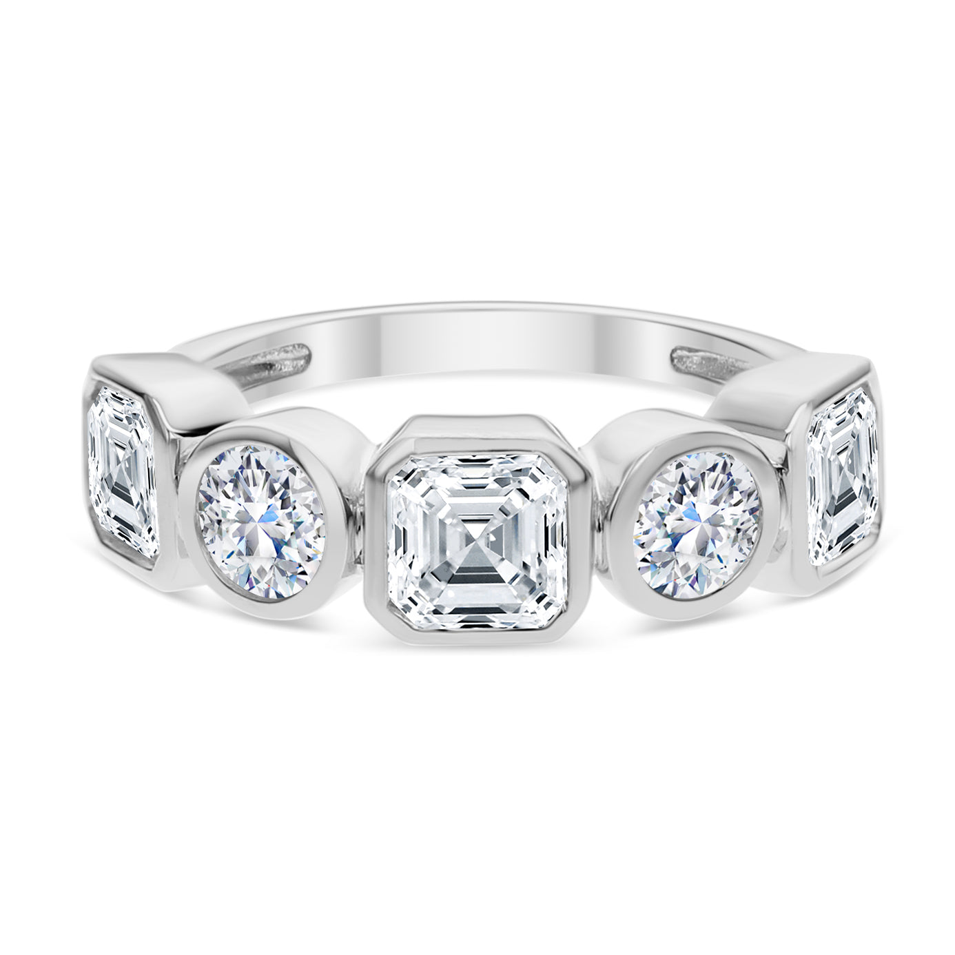 Round and Asscher Cut Diamond Ring-White