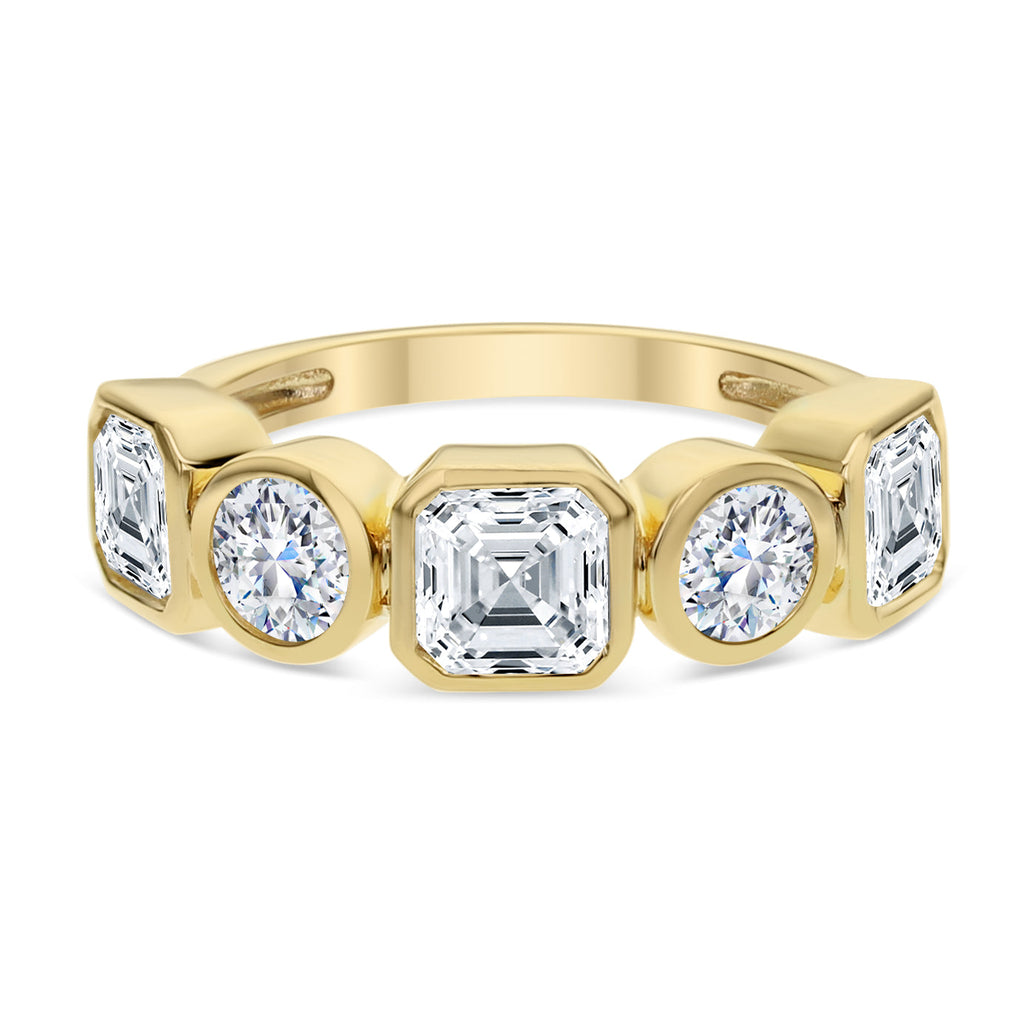 Round and Asscher Cut Diamond Ring-Yellow