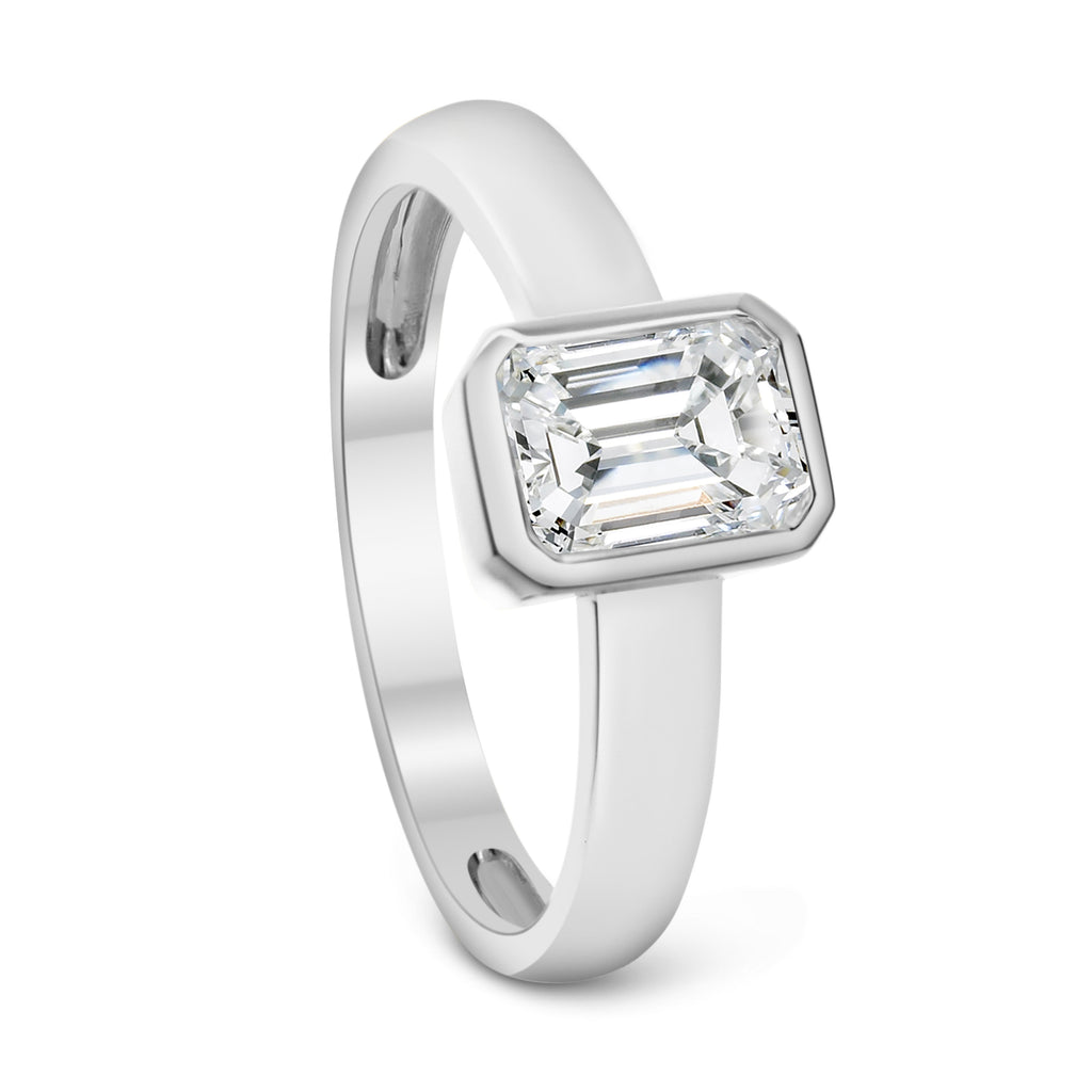 Emerald Cut Solitaire Diamond Ring - White