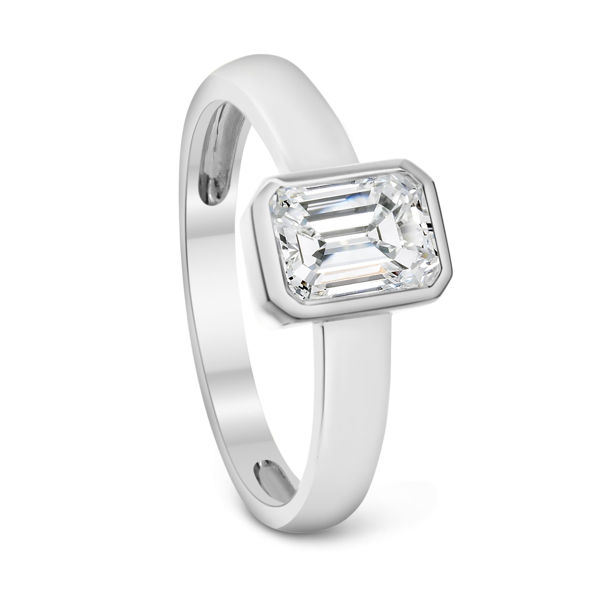 Emerald Cut Solitaire Diamond Ring - White