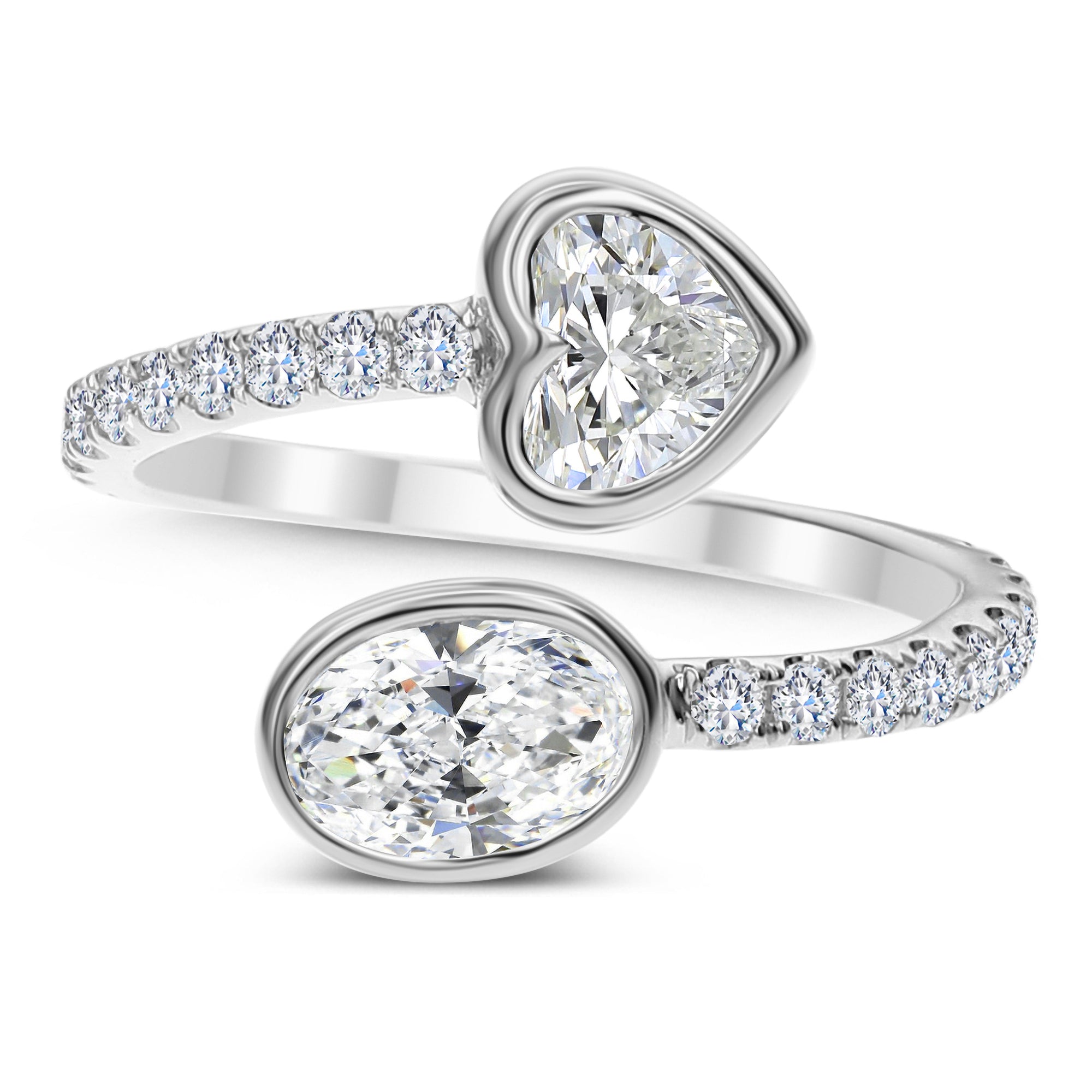 3-Stone Round Oval & Heart Shape Diamond Ring - White