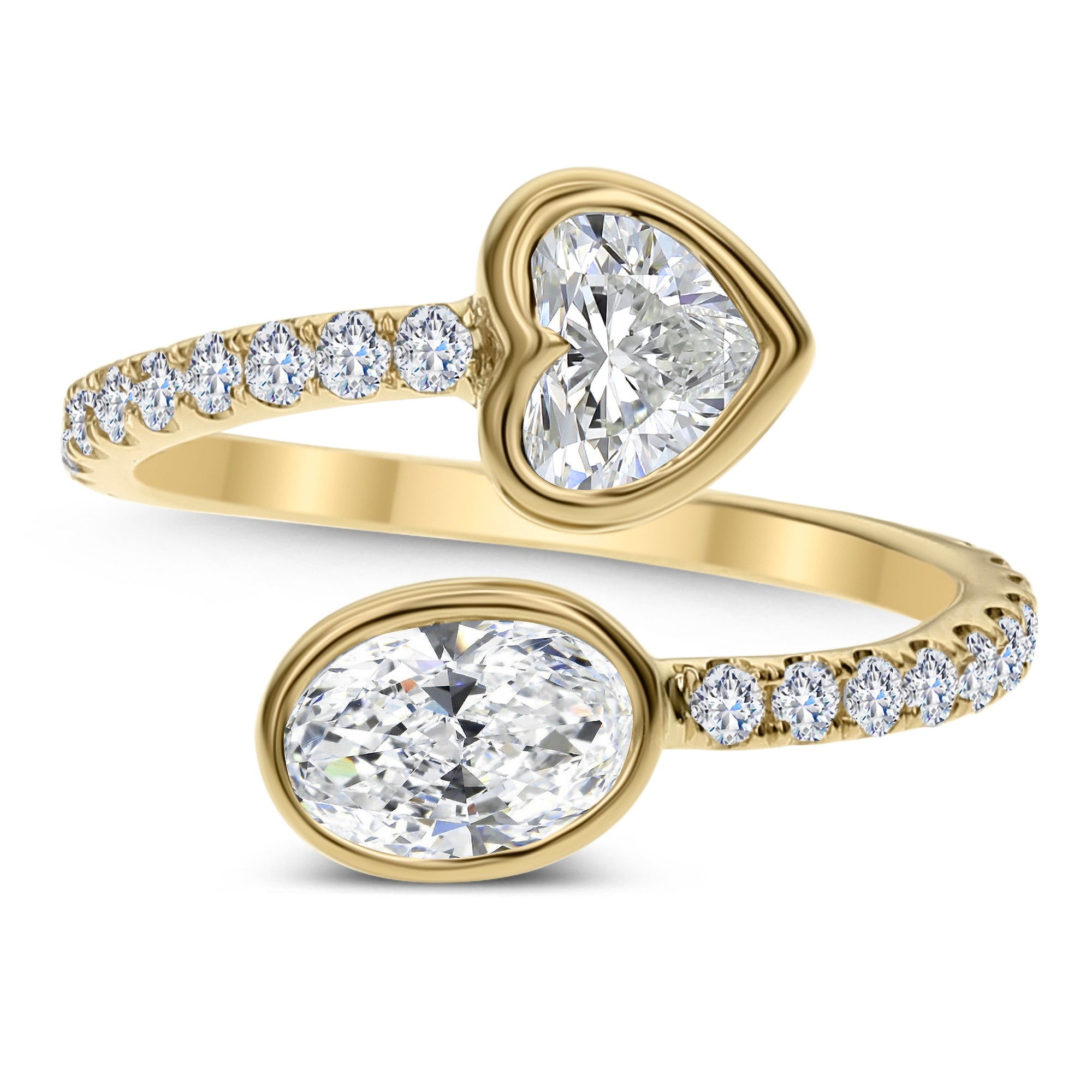 3-Stone Round Oval & Heart Shape Diamond Ring - Yellow