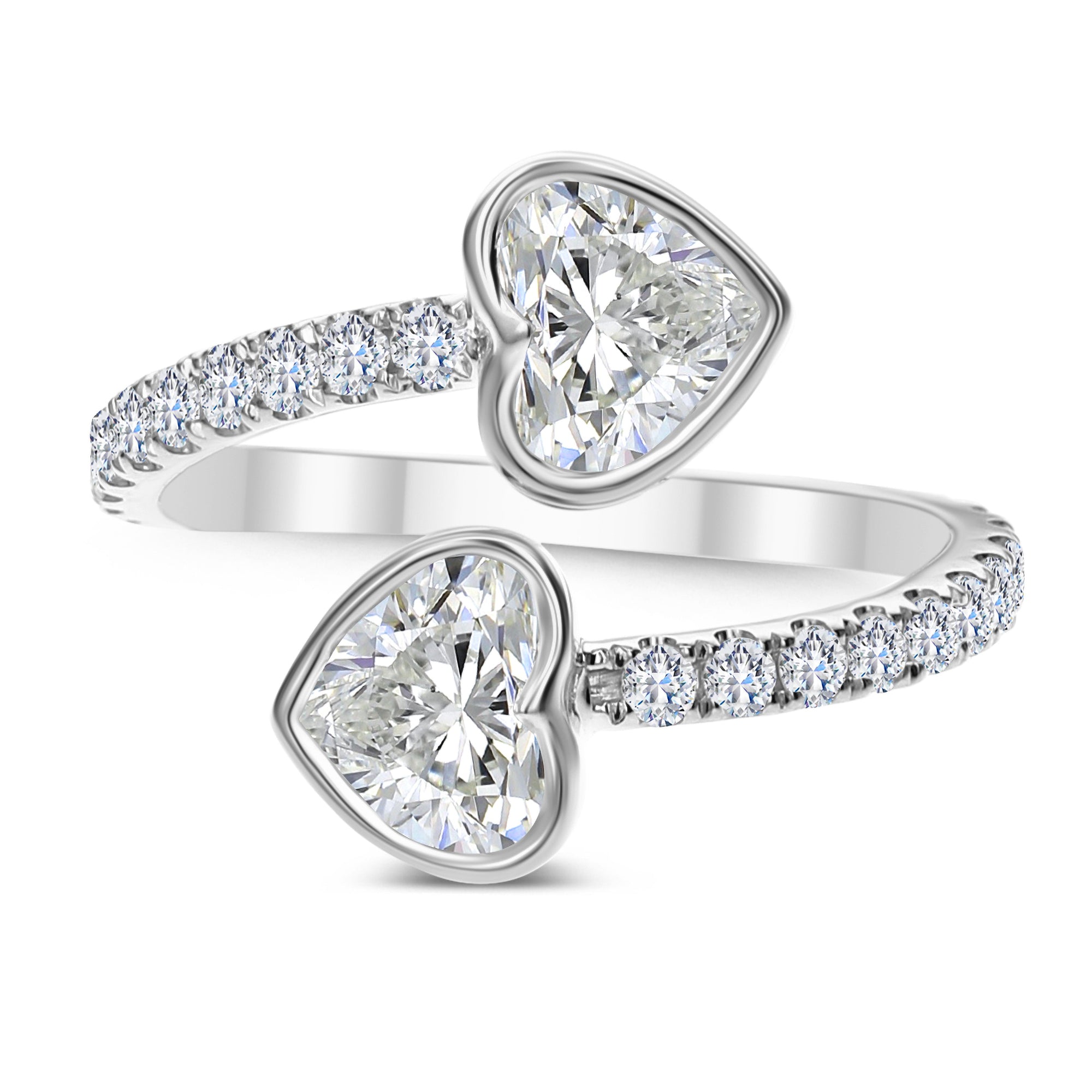 2 Stone Round and Heart Shape Diamond Ring-White